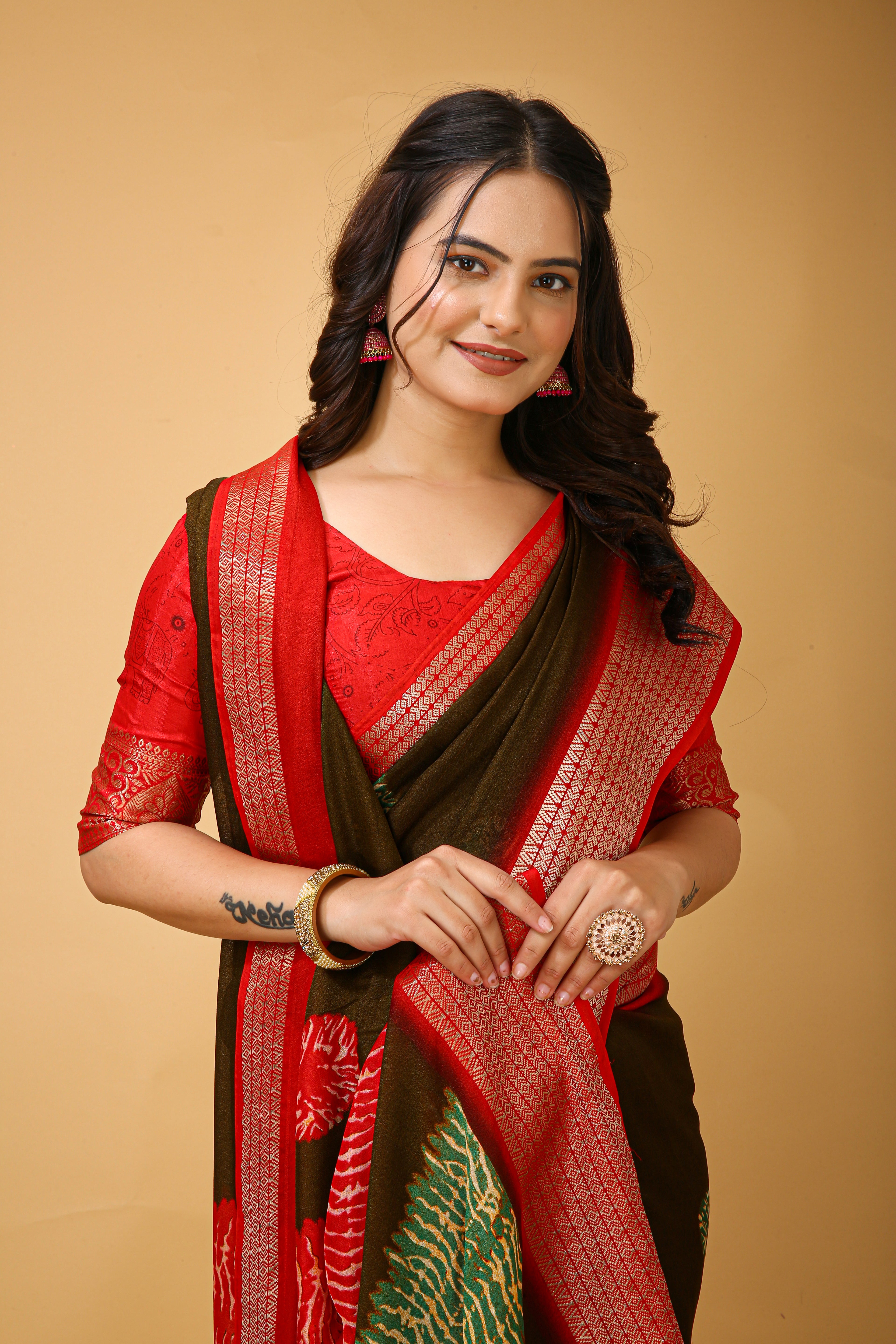 New Fancy Soft Marshmallow Brown Saree With Unstiched Blouse