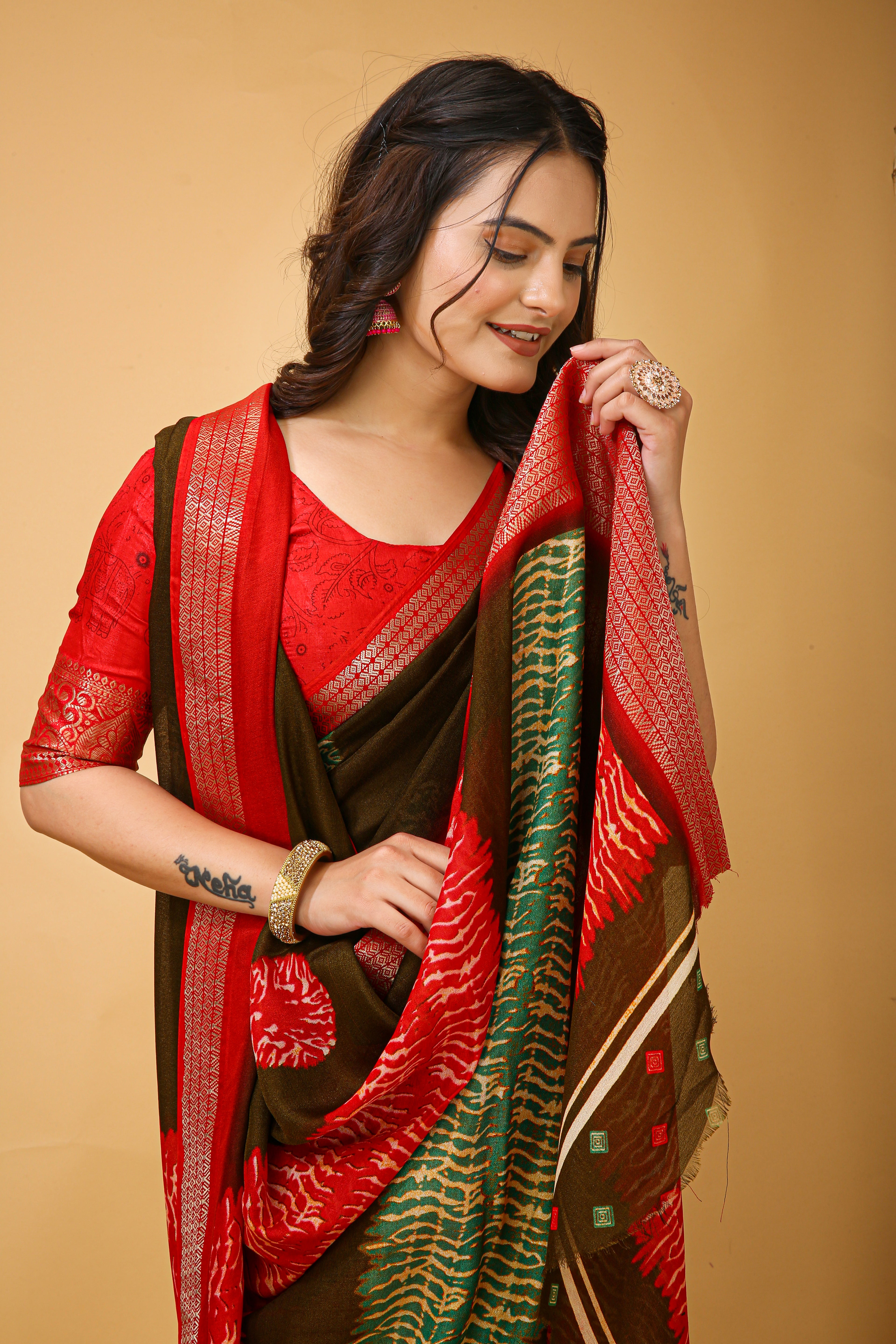 New Fancy Soft Marshmallow Brown Saree With Unstiched Blouse