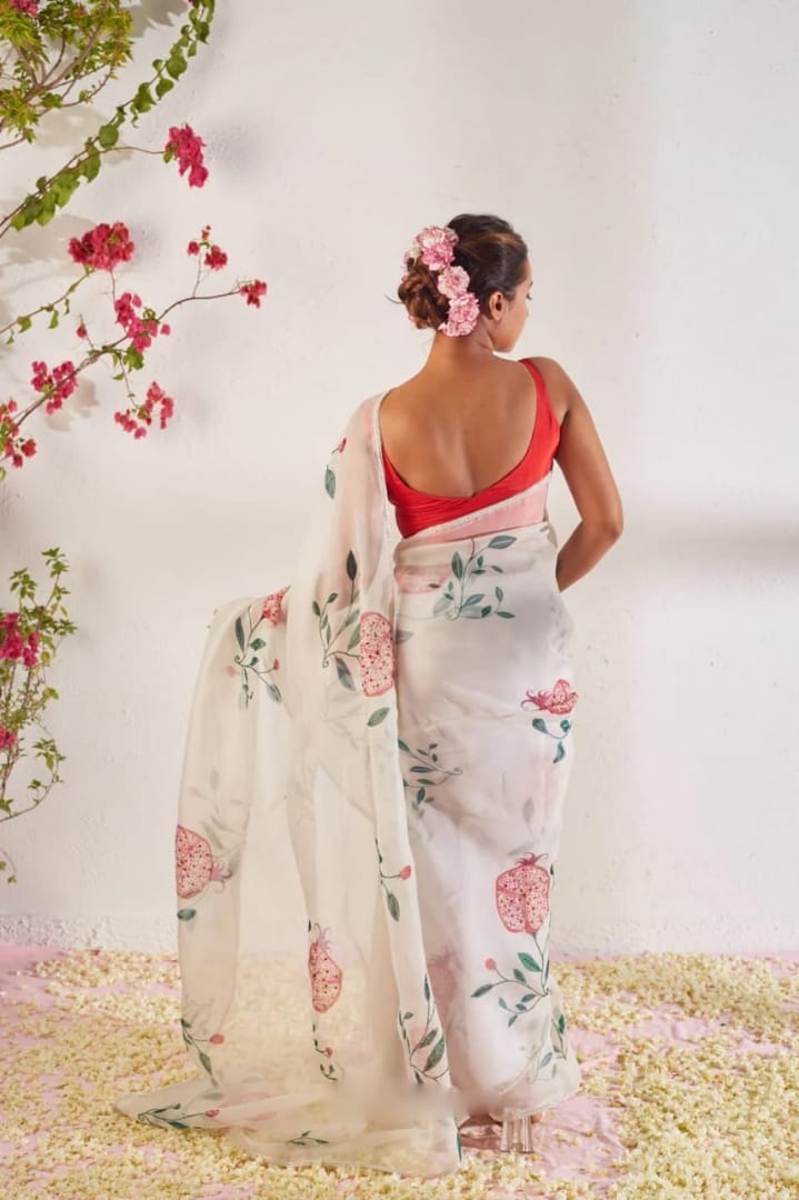 New One Minute Ready To Wear Soft Organza Silk Saree with Beautiful Hand Worked Moti  And Val Work With Same Handworked Stiched Blouse