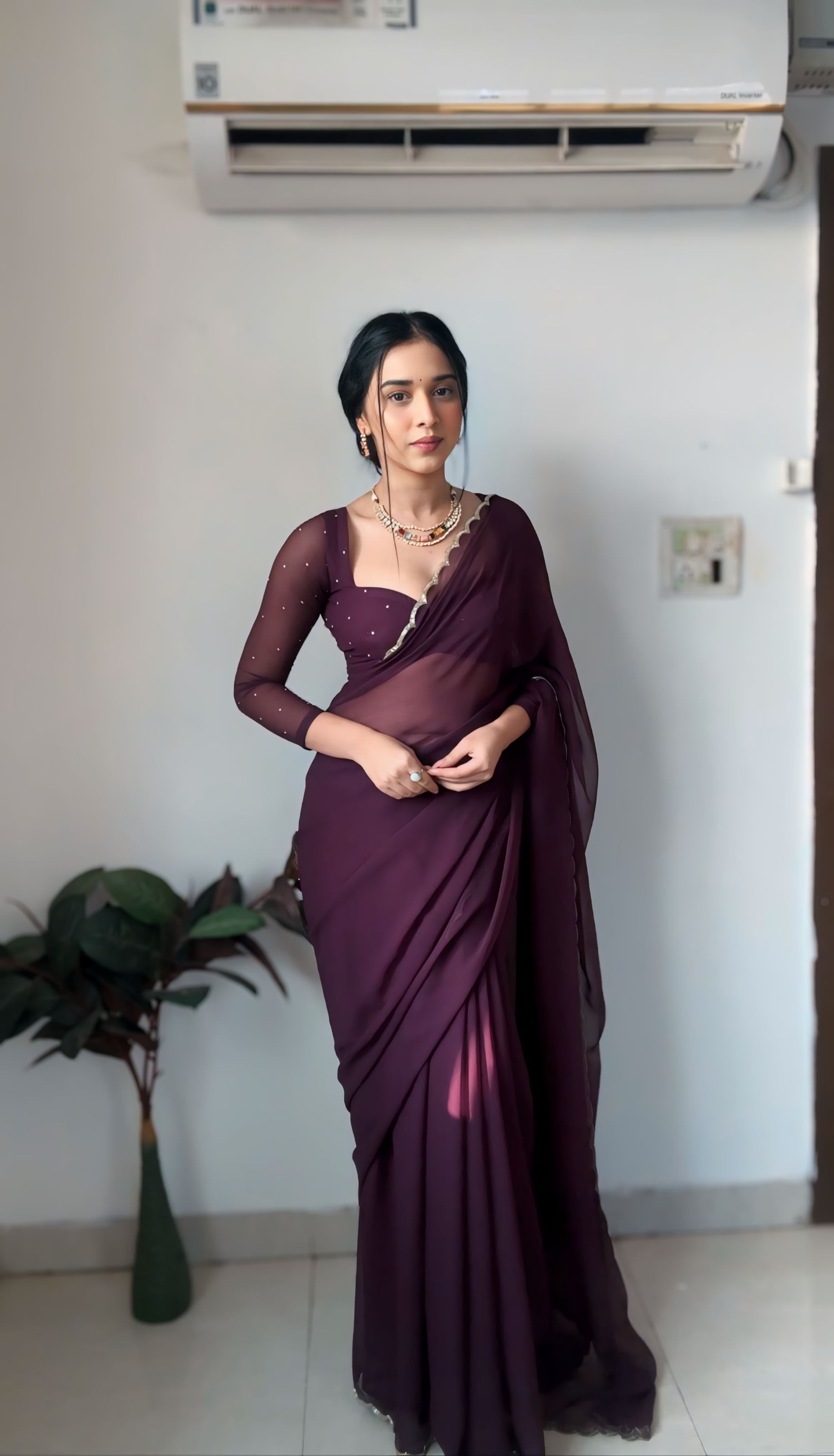 One Minute Ready To Purple WrapPure Soft Georgette Silk Saree