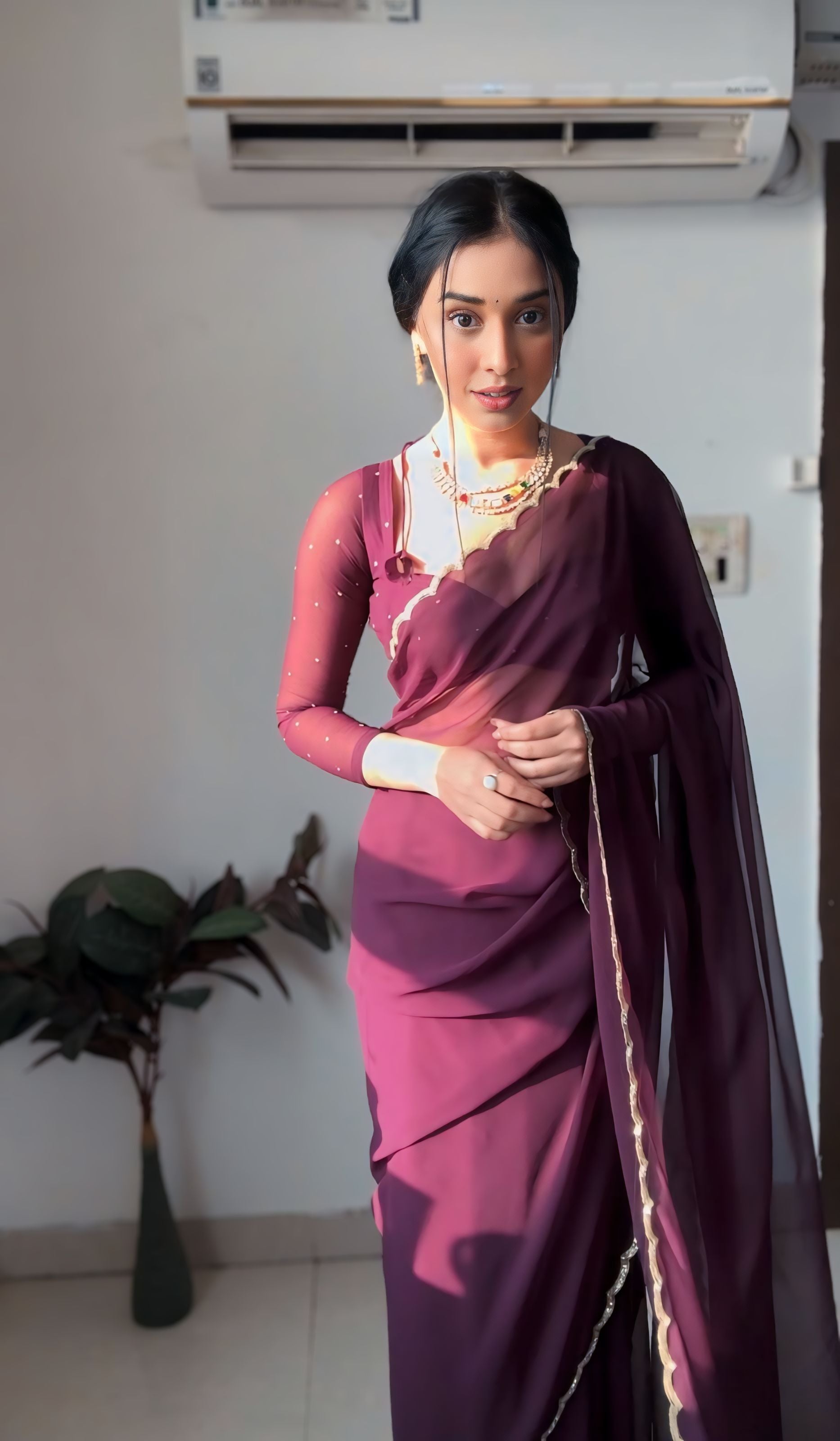 One Minute Ready To Purple WrapPure Soft Georgette Silk Saree