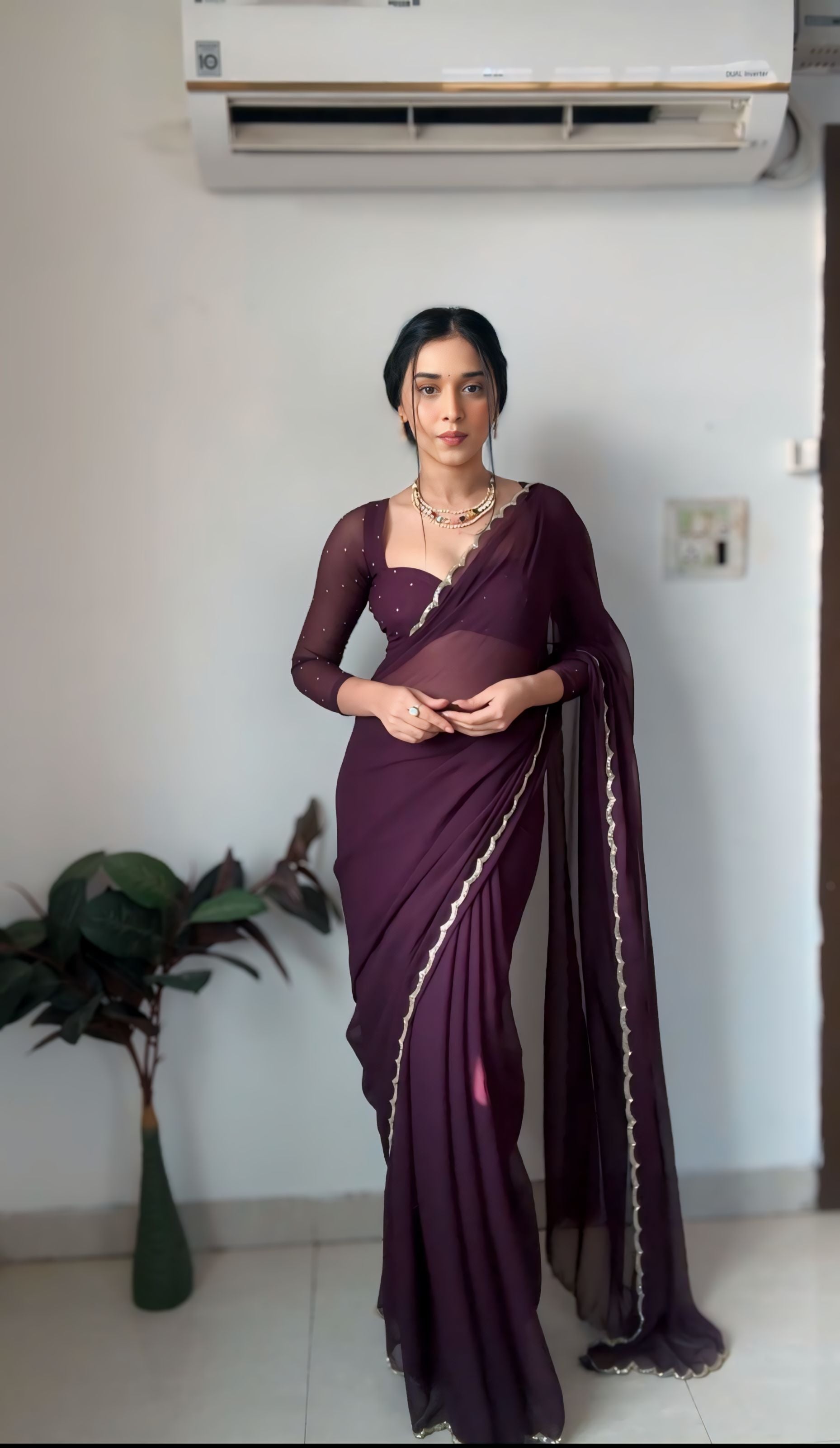 One Minute Ready To Purple WrapPure Soft Georgette Silk Saree