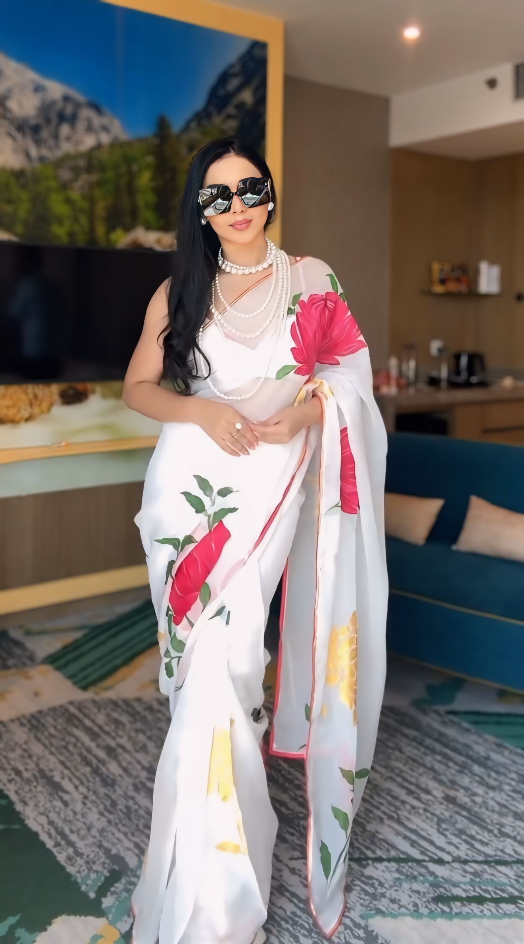 One Minute Ready To Wear WhiteRose Flolar Pure Soft Georgette Silk Saree