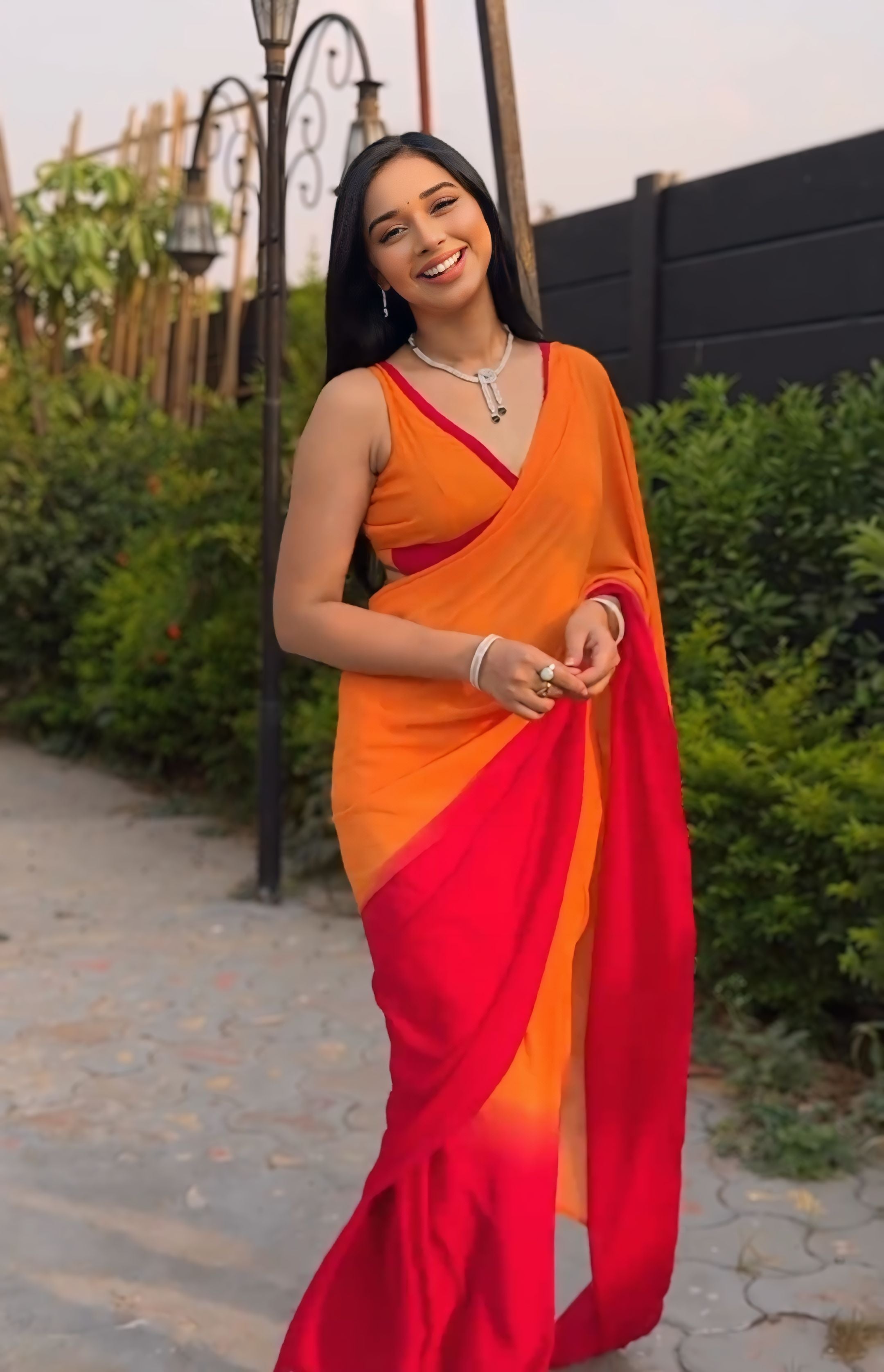 One Minute Ready To Wear Sunset Elegance Pure Soft Georgette Silk Saree