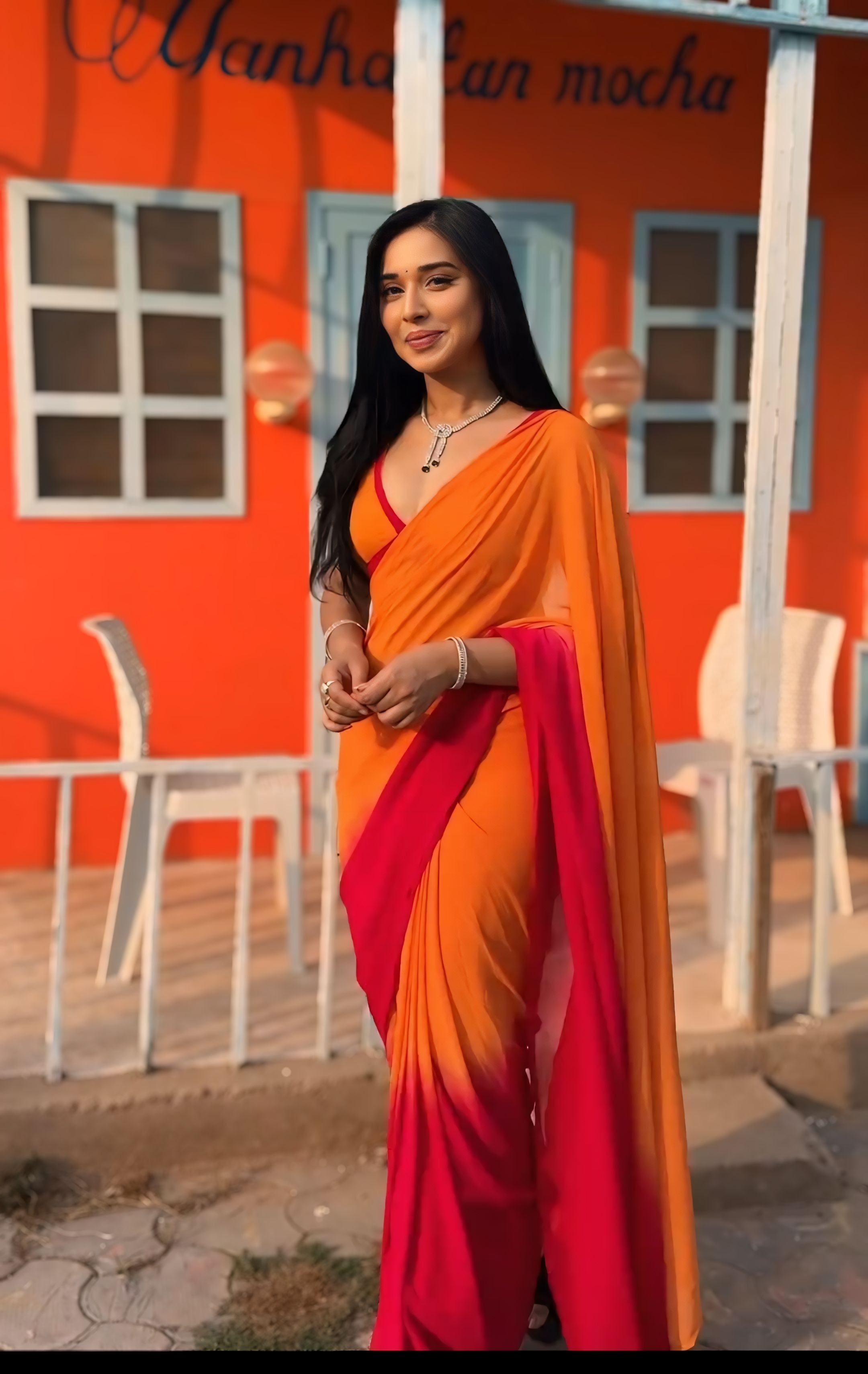 One Minute Ready To Wear Sunset Elegance Pure Soft Georgette Silk Saree