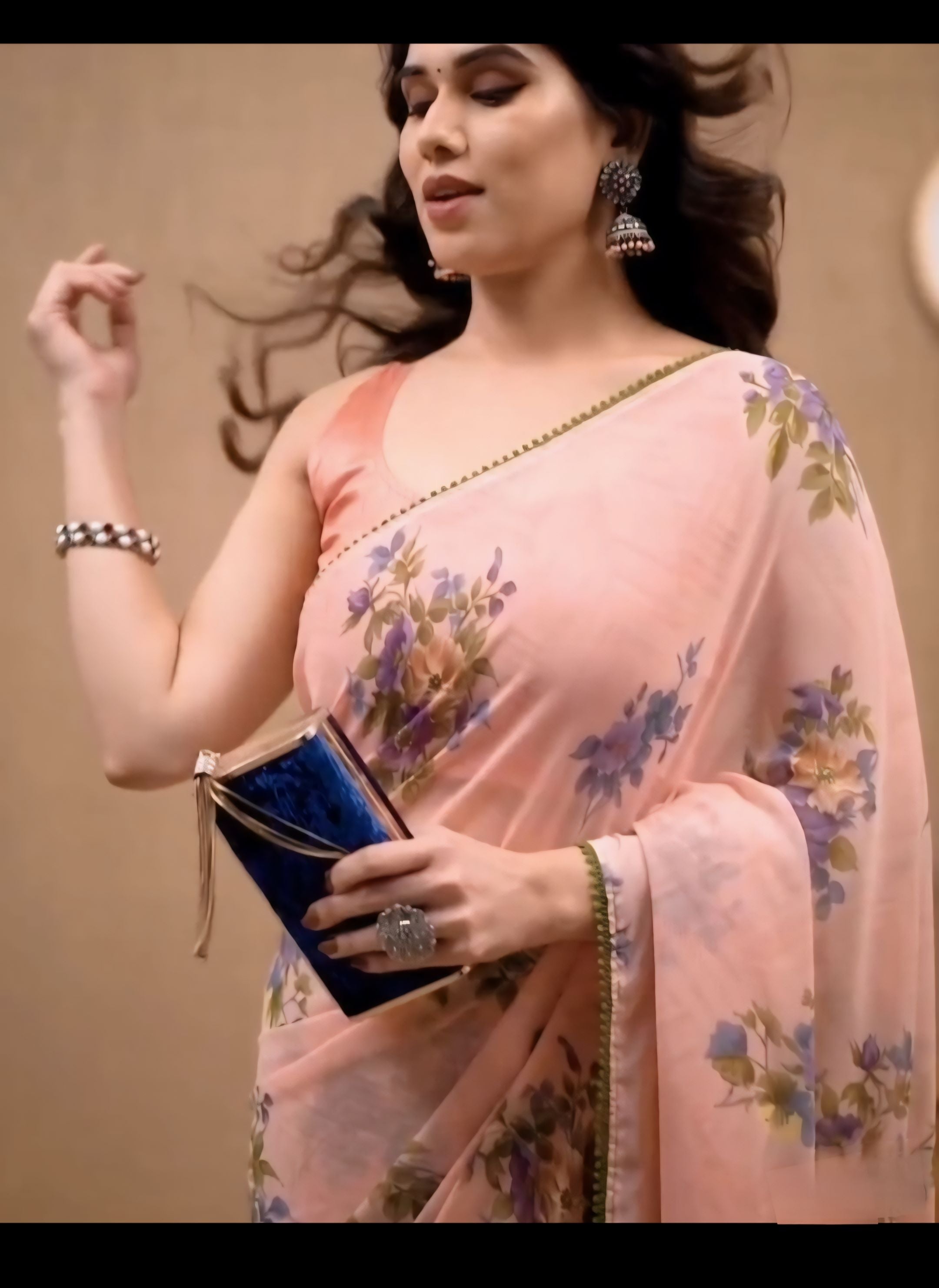 One Minute Ready To Wear Blush Petal Pure Soft Georgette Silk Saree