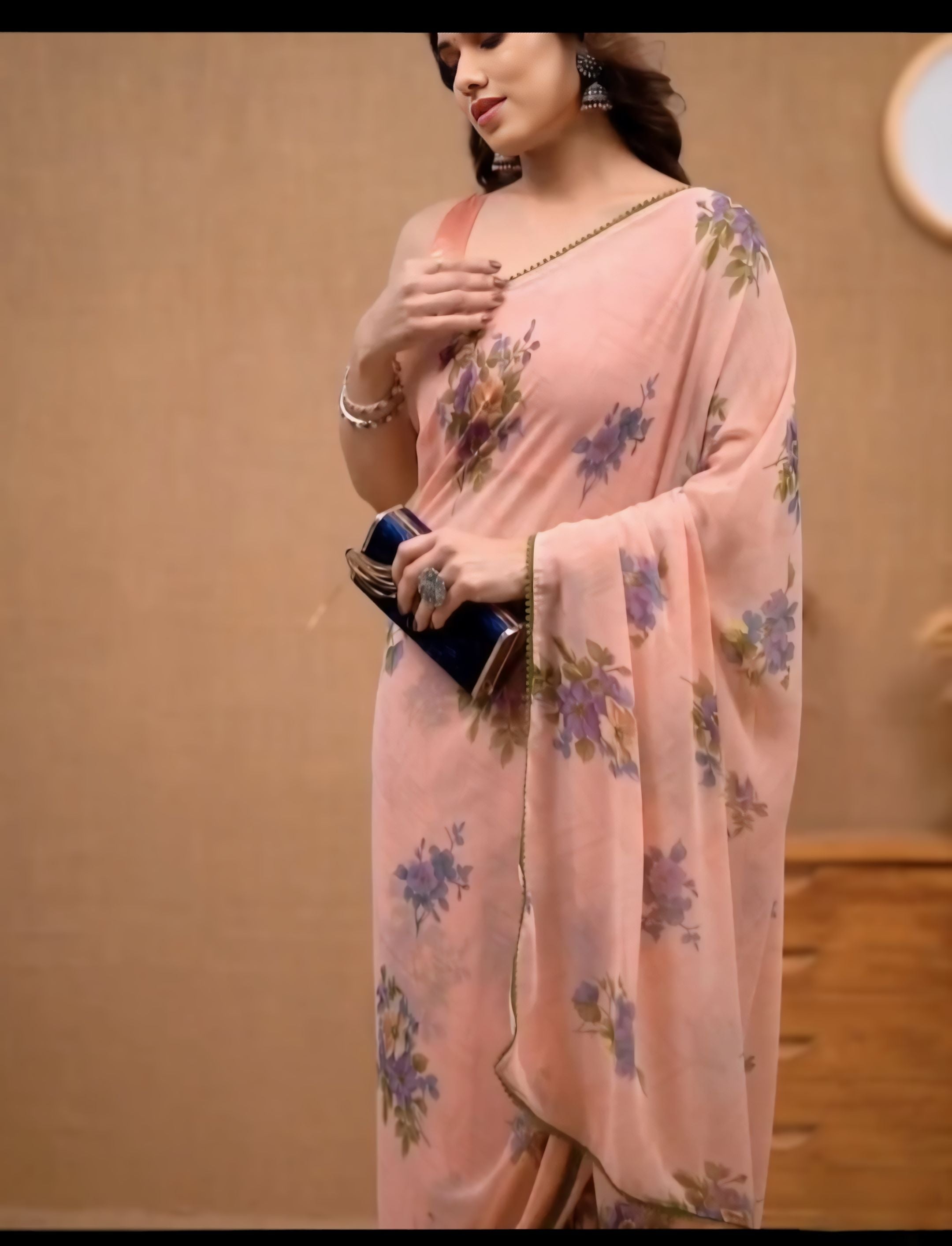 One Minute Ready To Wear Blush Petal Pure Soft Georgette Silk Saree