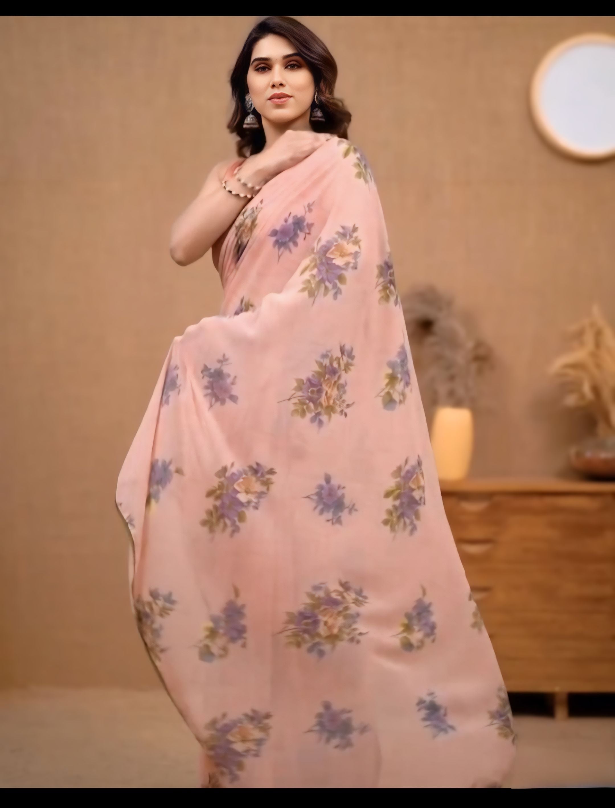 One Minute Ready To Wear Blush Petal Pure Soft Georgette Silk Saree