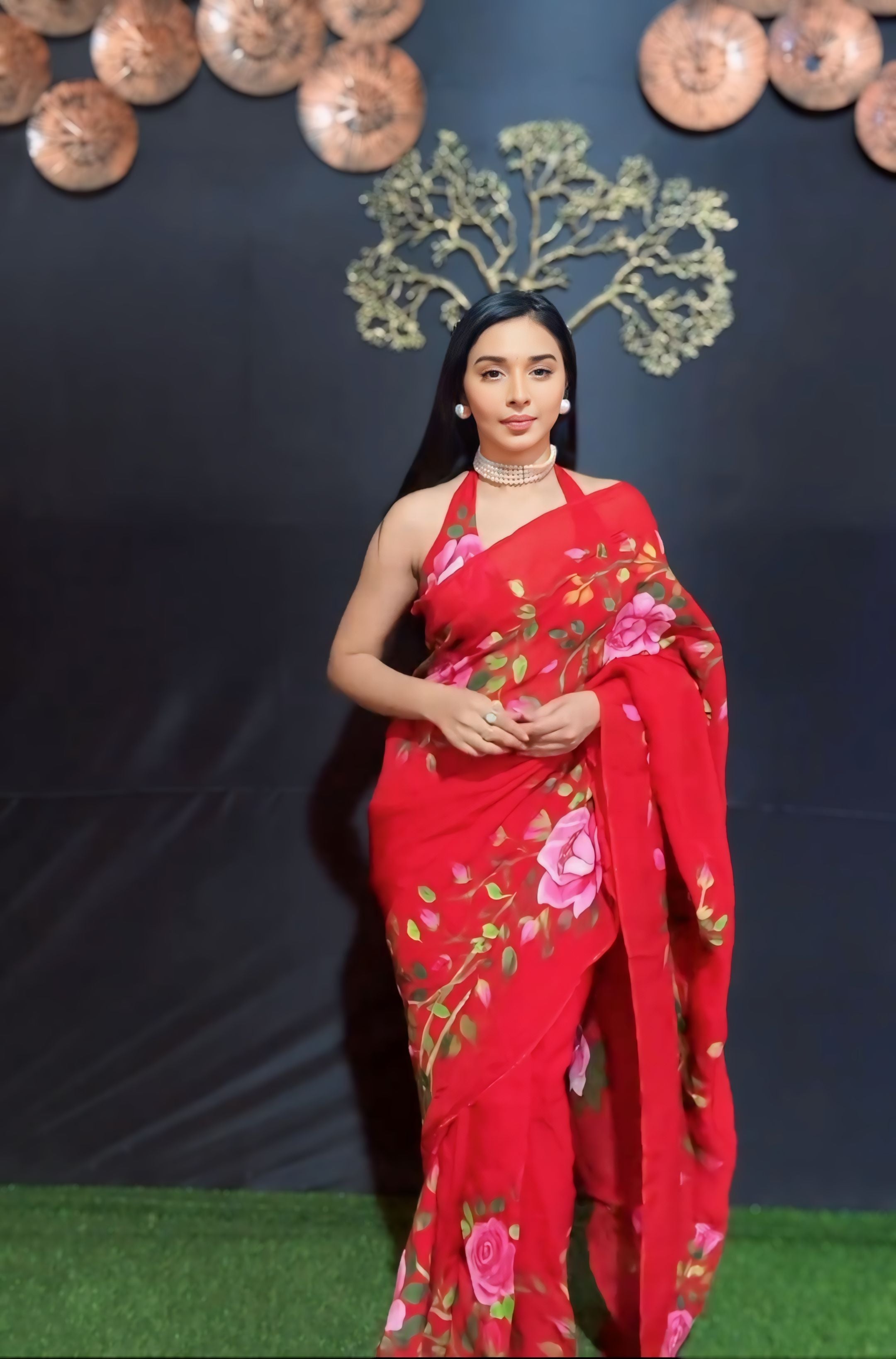 One Minute Ready To Wear Scarlet Blossom Pure Soft Georgette Silk Saree