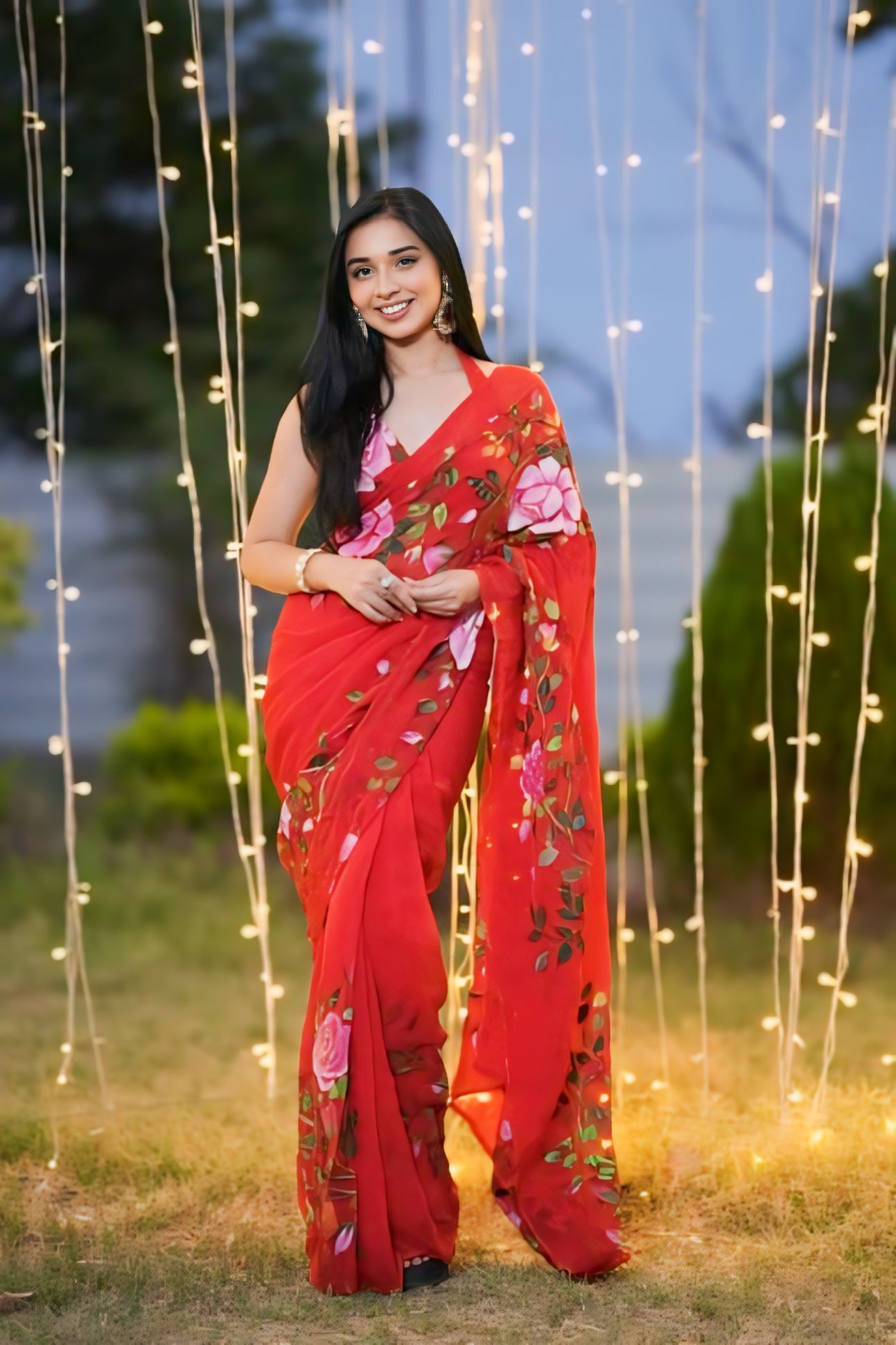 One Minute Ready To Wear Scarlet Blossom Pure Soft Georgette Silk Saree