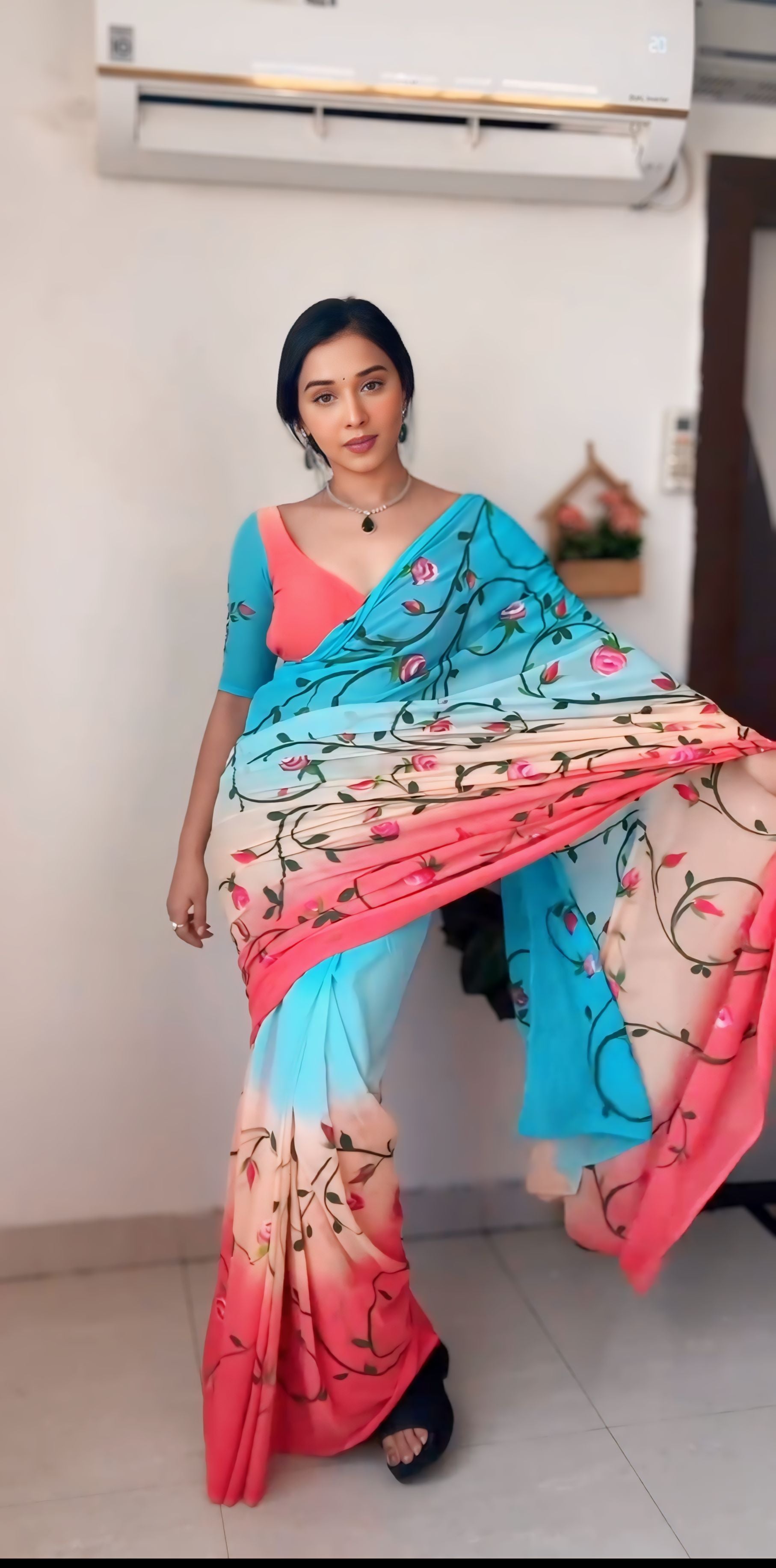 One Minute Ready To Wear RainbowWrap Pure Soft Georgette Silk Saree