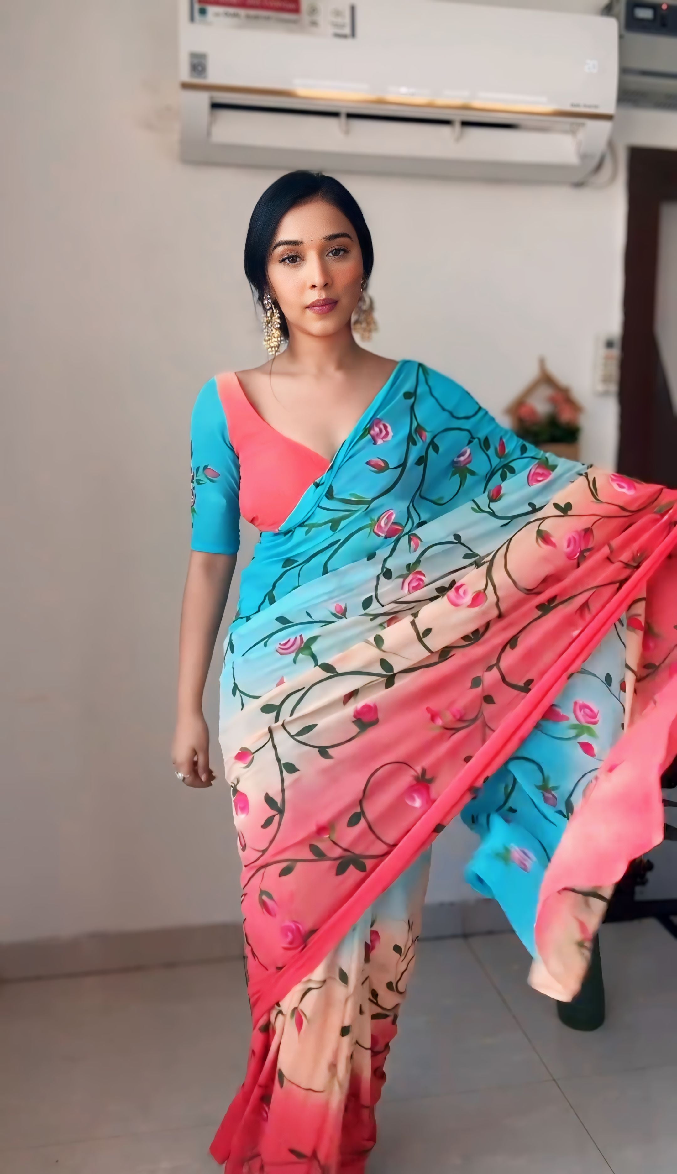 One Minute Ready To Wear RainbowWrap Pure Soft Georgette Silk Saree