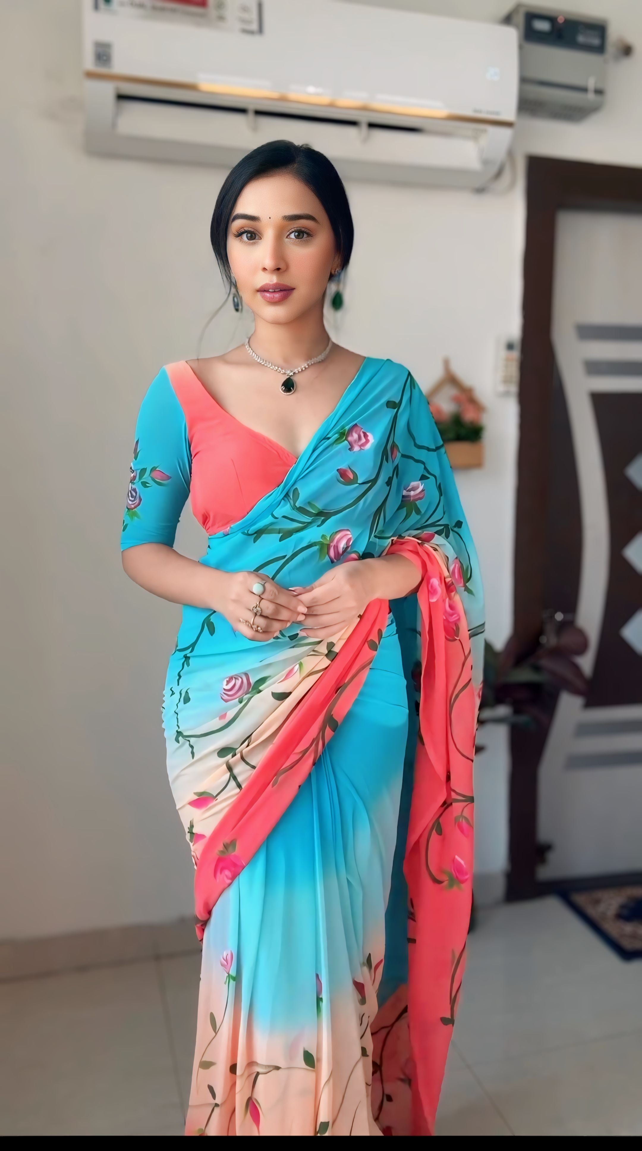 One Minute Ready To Wear RainbowWrap Pure Soft Georgette Silk Saree