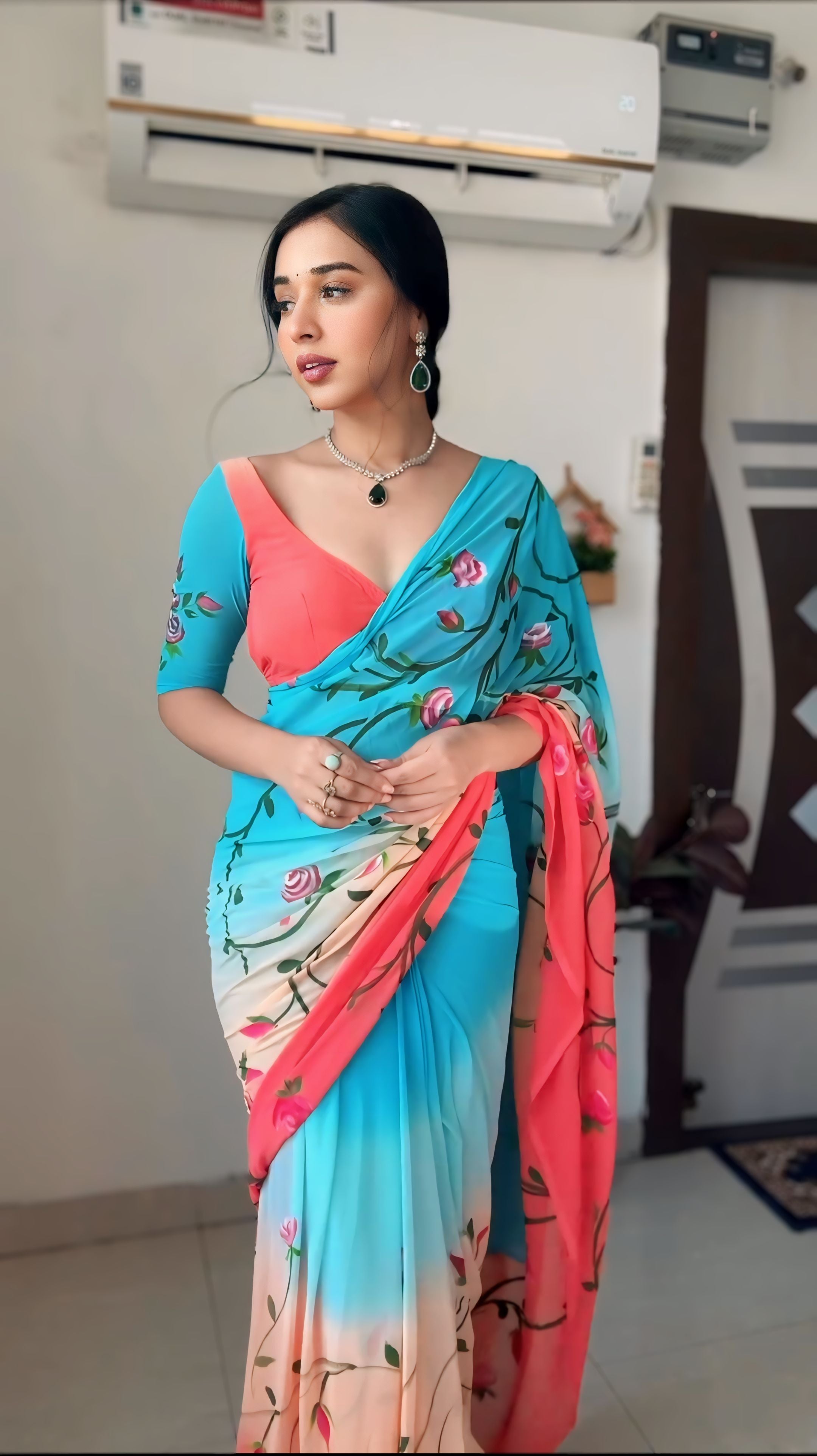 One Minute Ready To Wear RainbowWrap Pure Soft Georgette Silk Saree