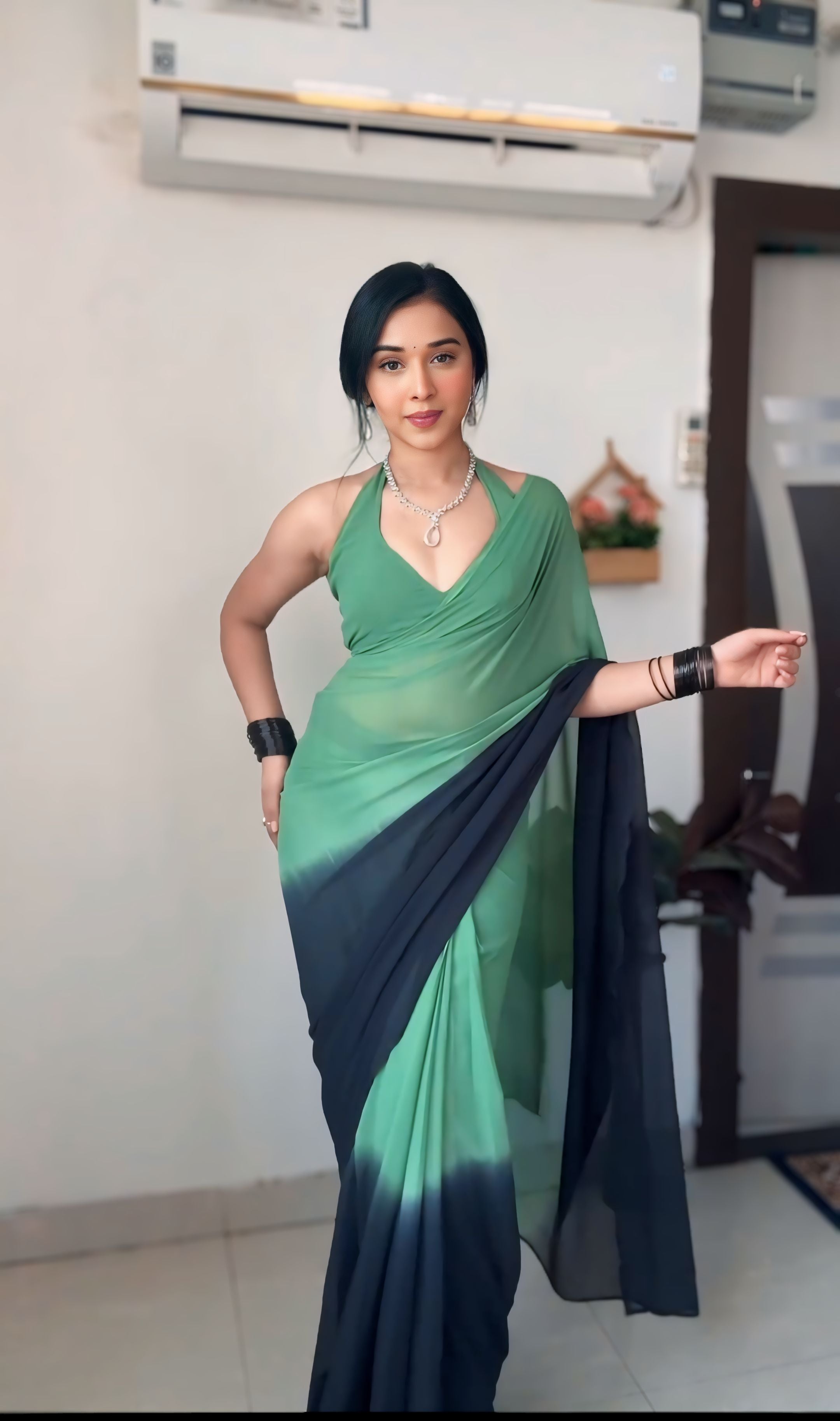 One Minute Ready To Wear Verdant Veil Pure Soft Georgette Silk Saree