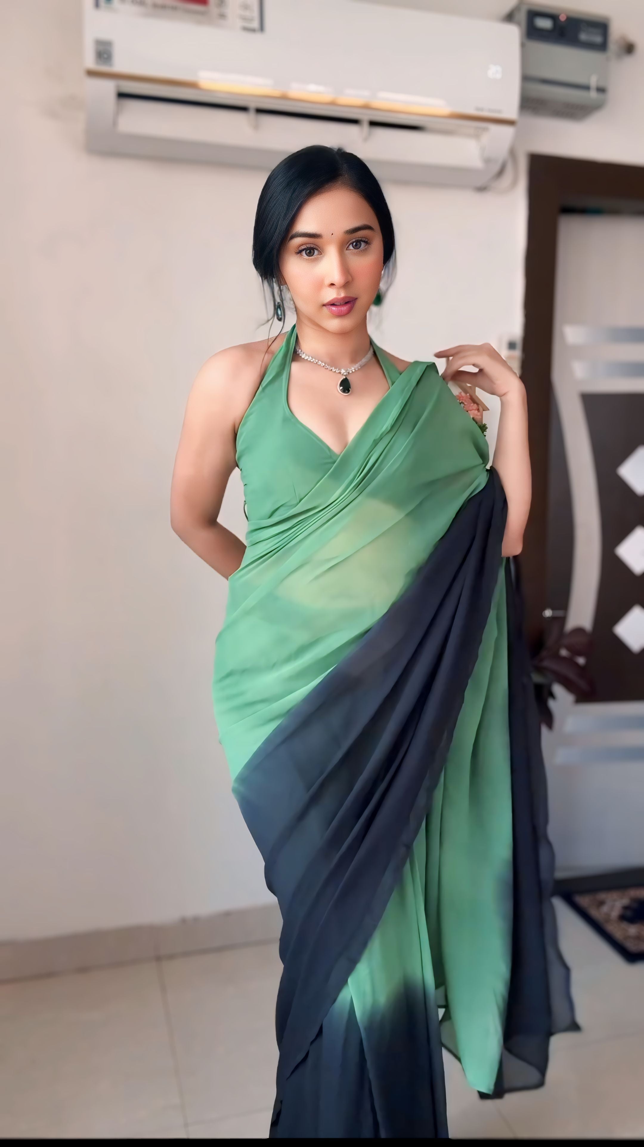 One Minute Ready To Wear Verdant Veil Pure Soft Georgette Silk Saree