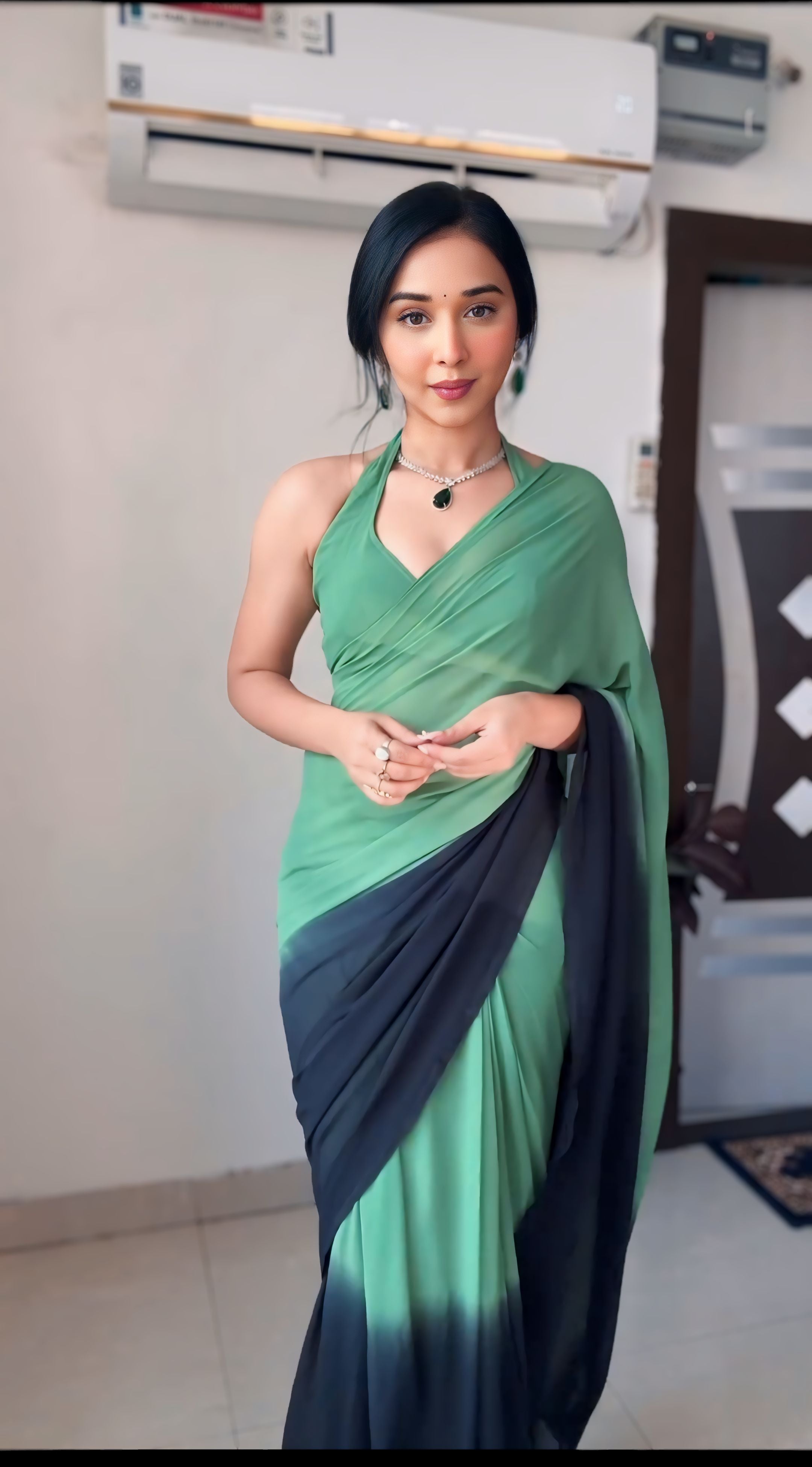 One Minute Ready To Wear Verdant Veil Pure Soft Georgette Silk Saree