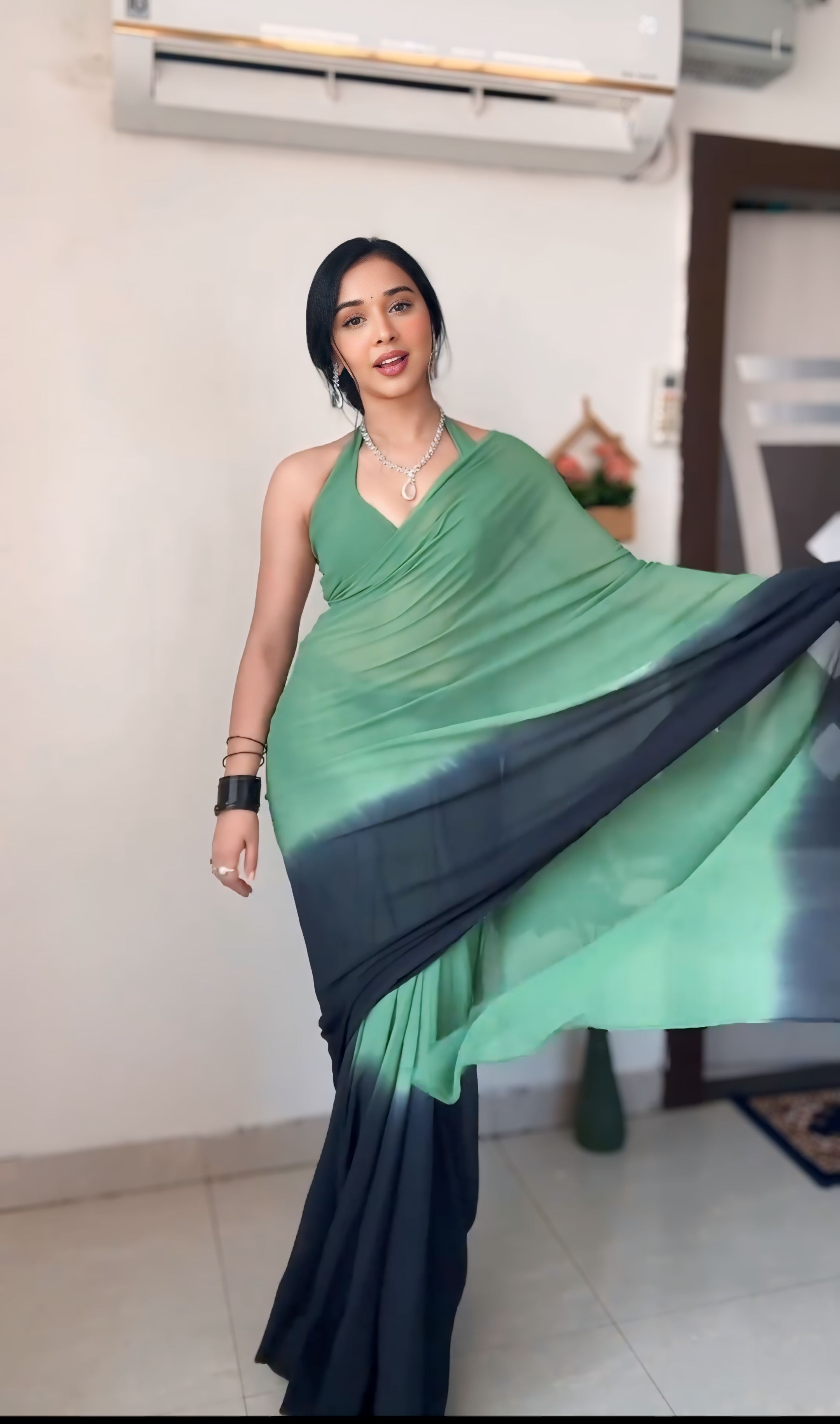 One Minute Ready To Wear Verdant Veil Pure Soft Georgette Silk Saree