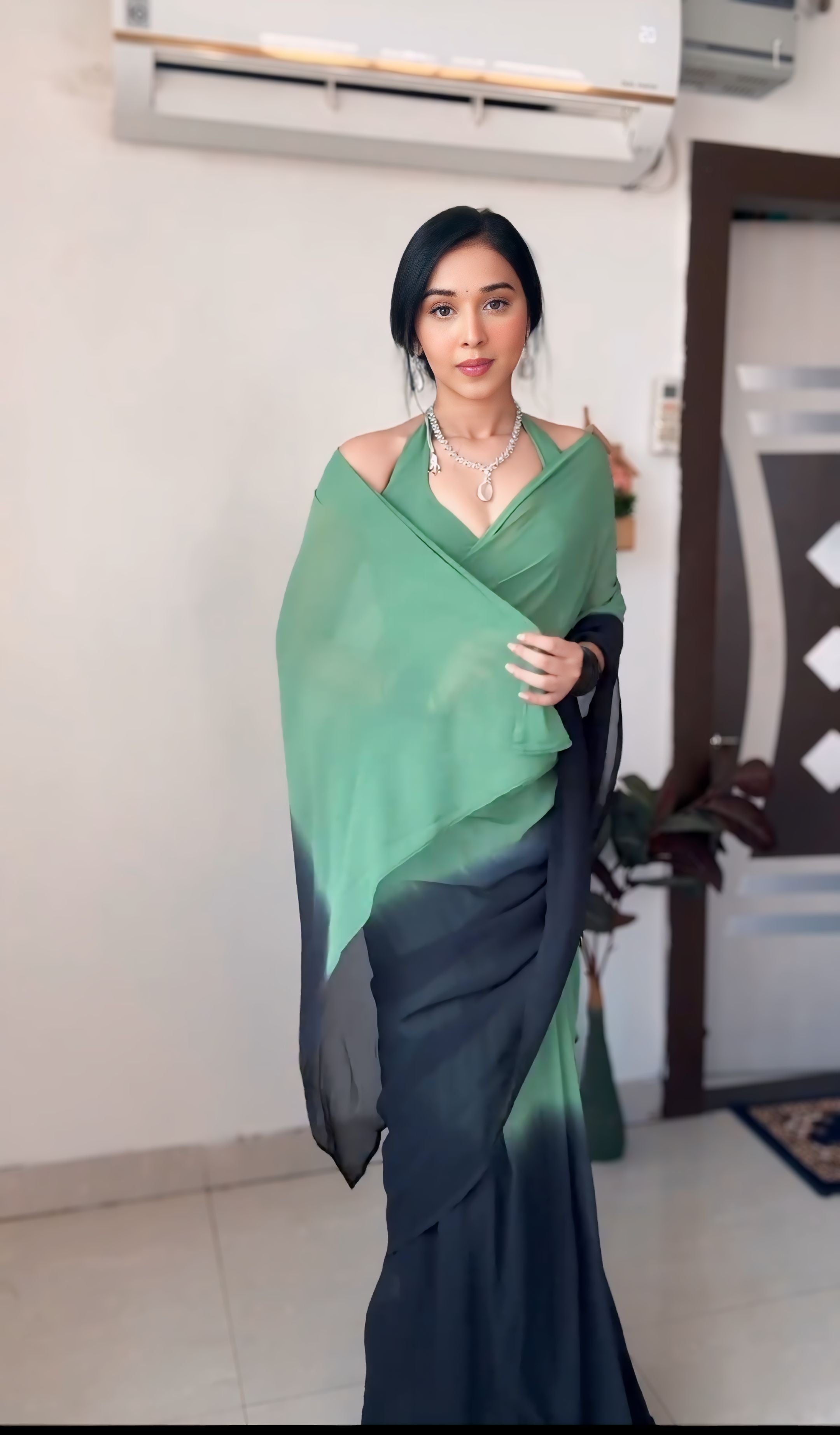 One Minute Ready To Wear Verdant Veil Pure Soft Georgette Silk Saree