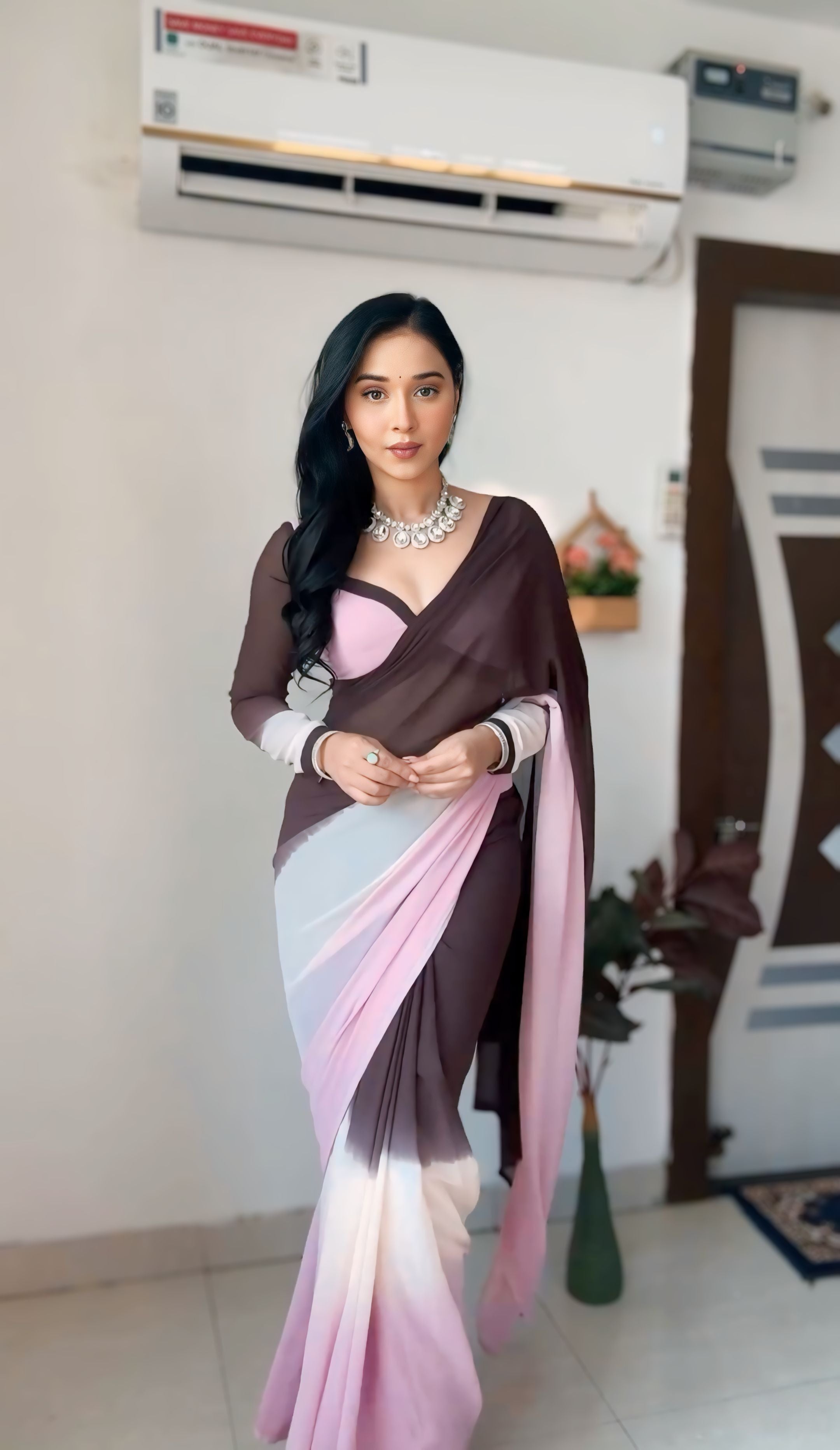 One Minute Ready To Wear Coco Rose Ensemble Pure Soft Georgette Silk Saree