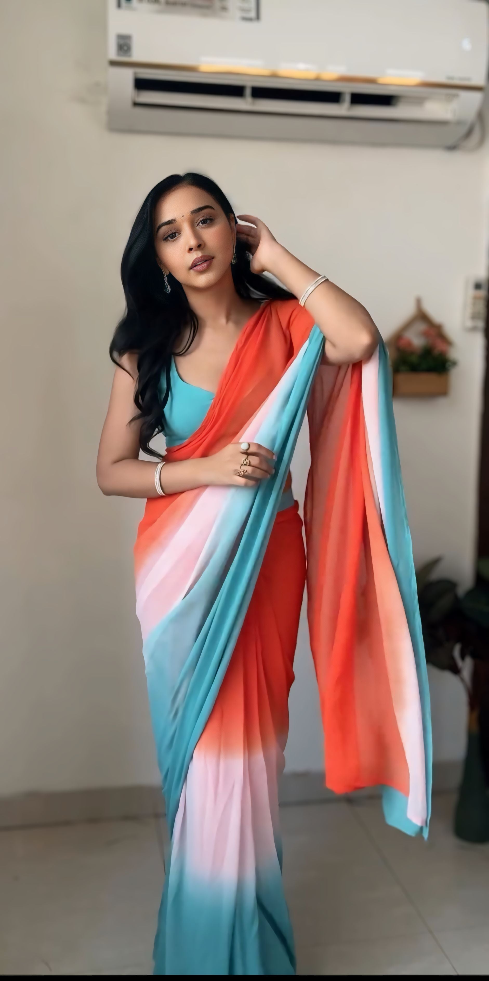 One Minute Ready To Wear Mandarin Twilight  Pure Soft Georgette Silk Saree