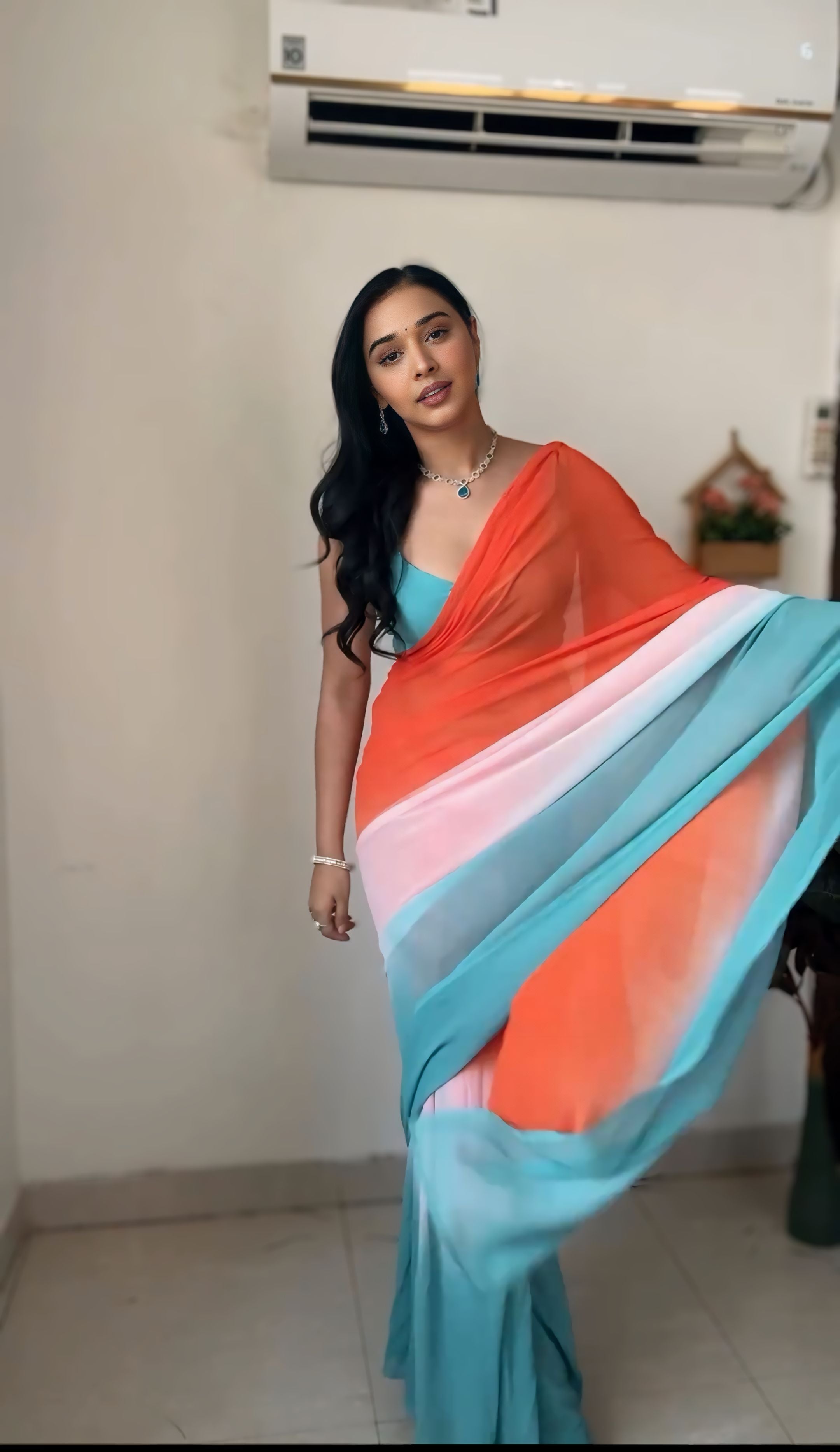 One Minute Ready To Wear Mandarin Twilight  Pure Soft Georgette Silk Saree