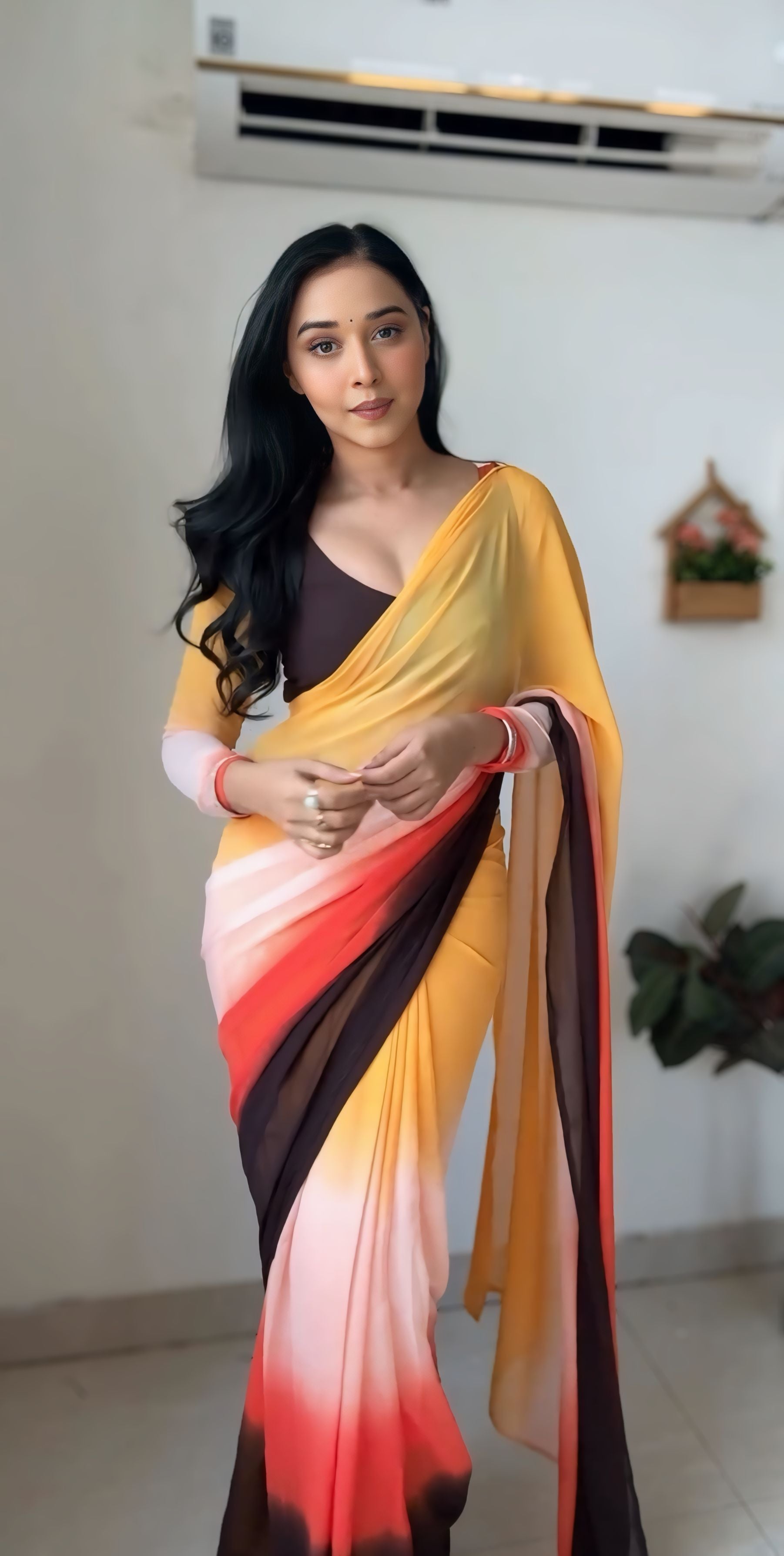 One Minute Ready To Wear Lemon Zest Pure Soft Georgette Silk Saree