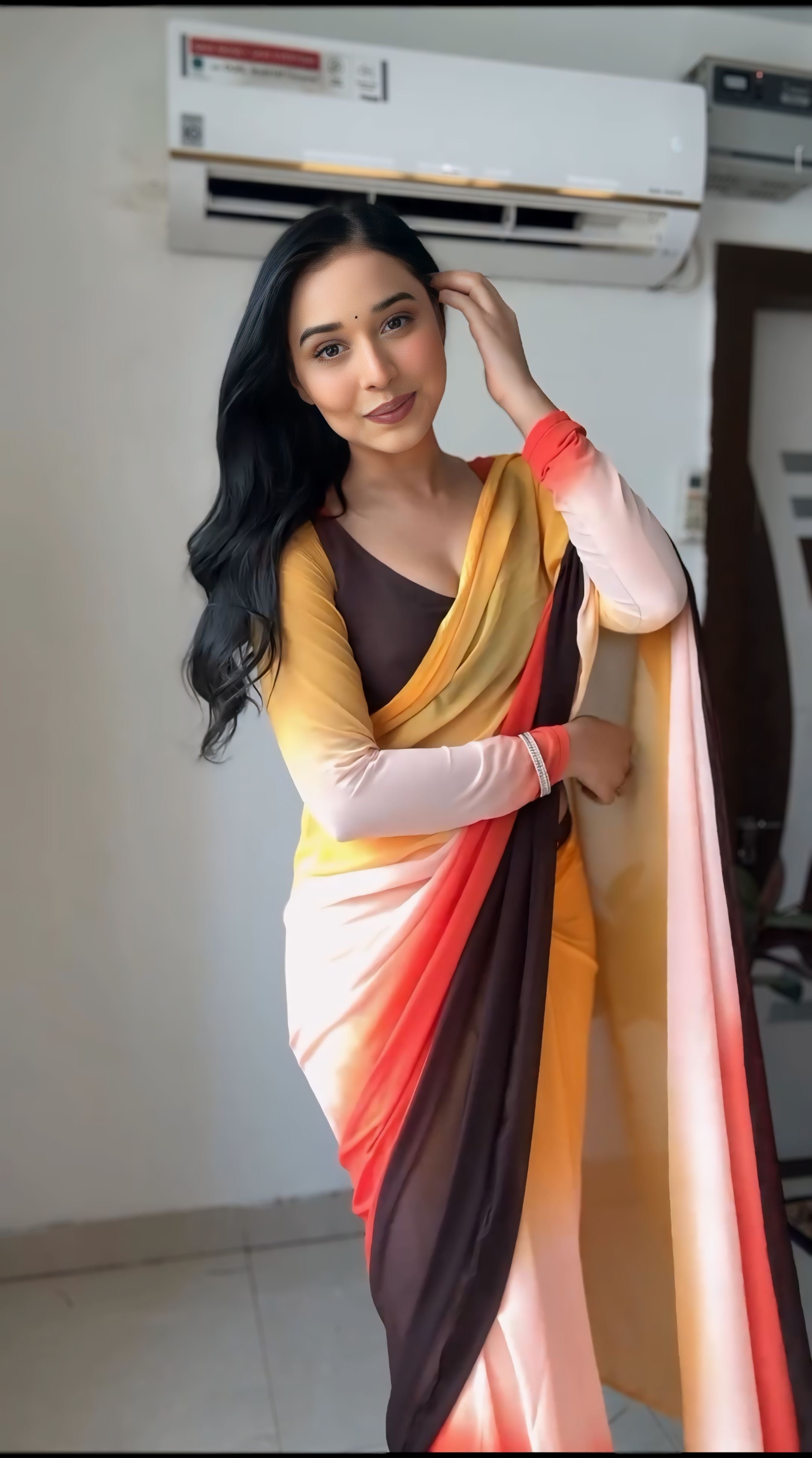 One Minute Ready To Wear Lemon Zest Pure Soft Georgette Silk Saree