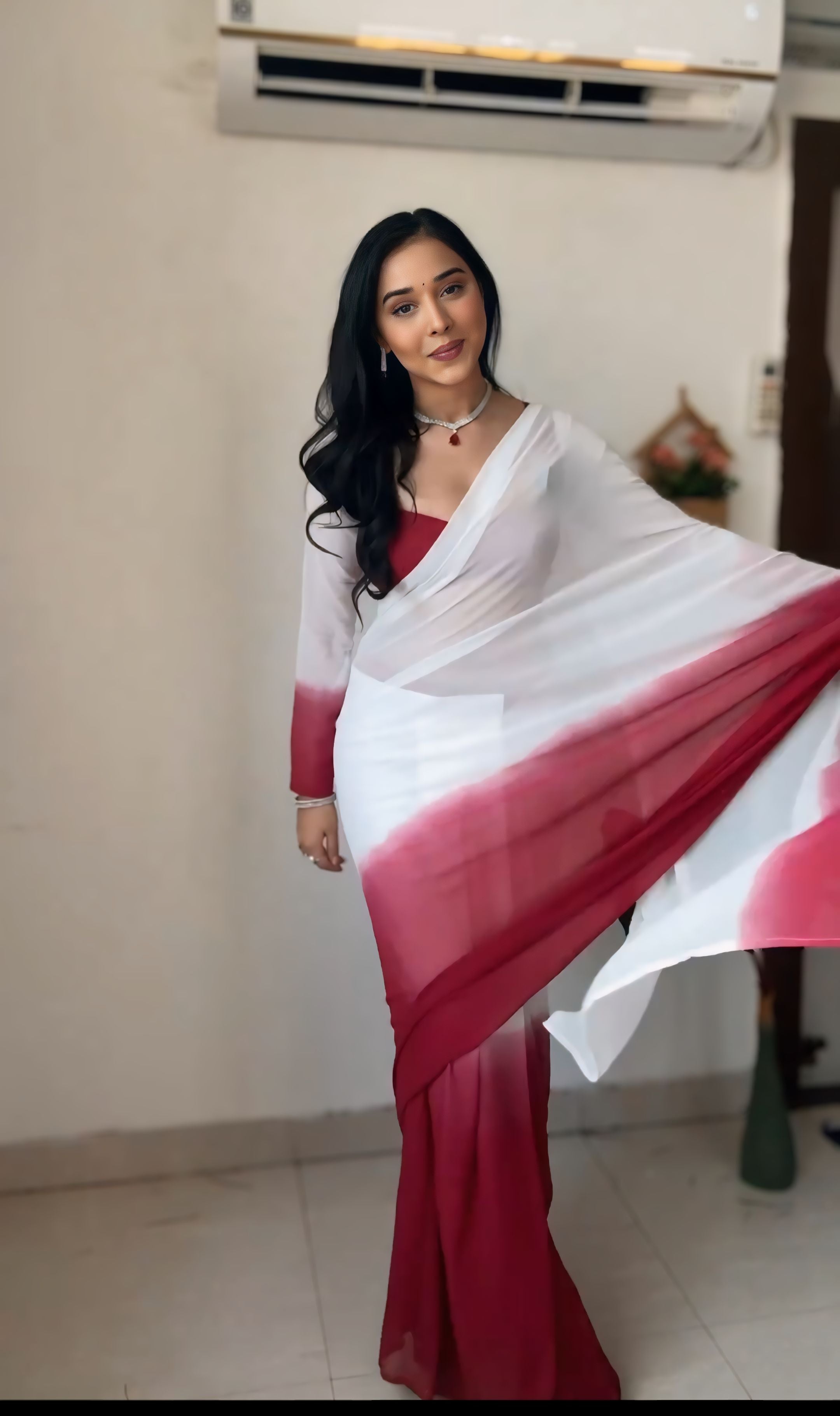One Minute Ready To Wear Cherry Blossom Pure Soft Georgette SilkSaree