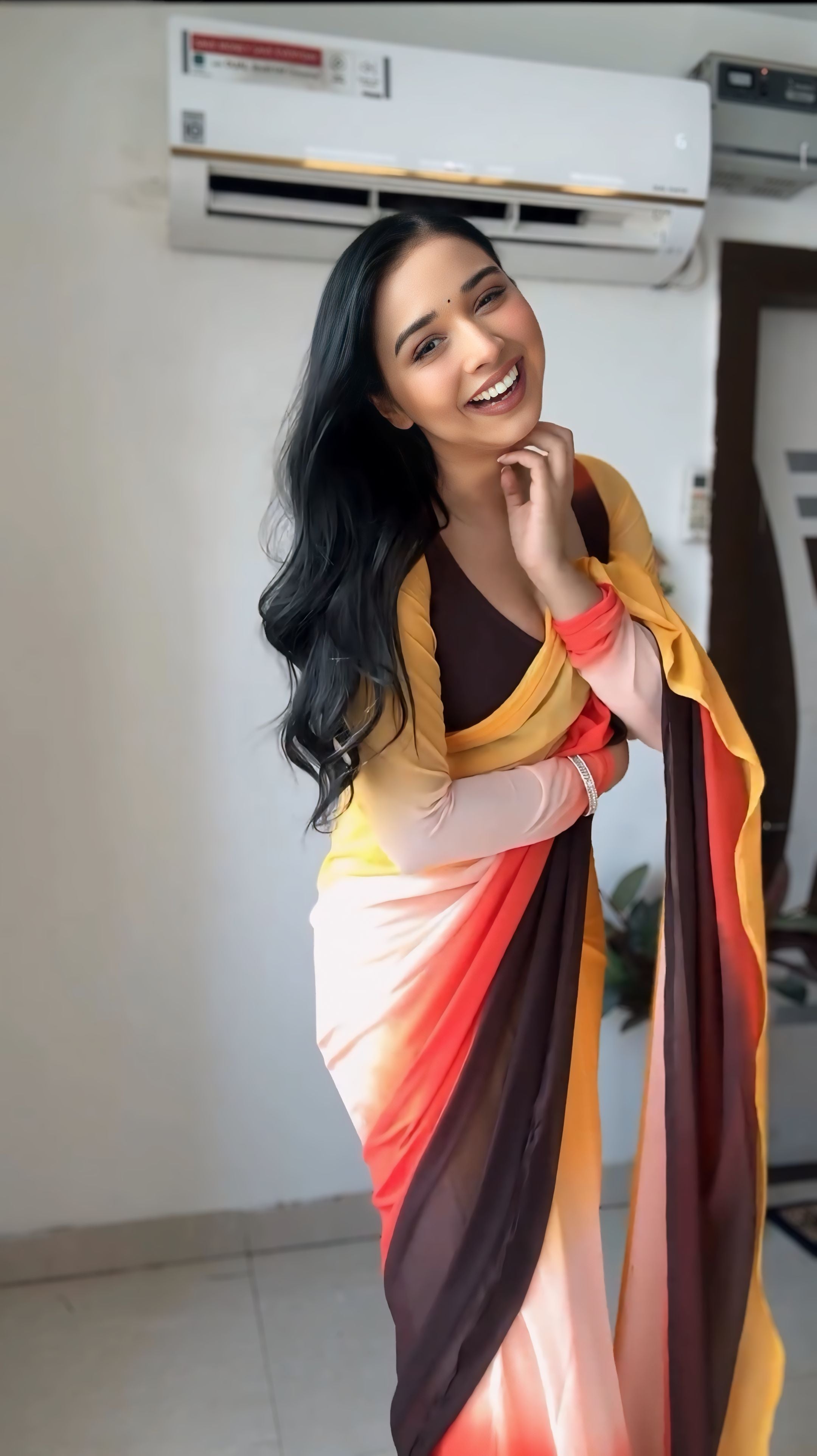 One Minute Ready To Wear Lemon Zest Pure Soft Georgette Silk Saree