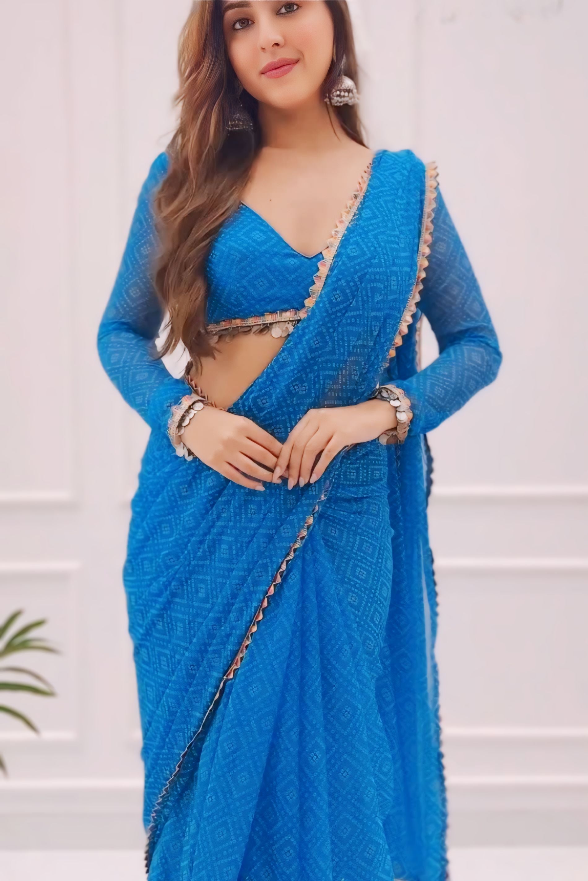 One Minute Ready To Wear Blue Edge Saree Pure Soft Georgette Silk Saree