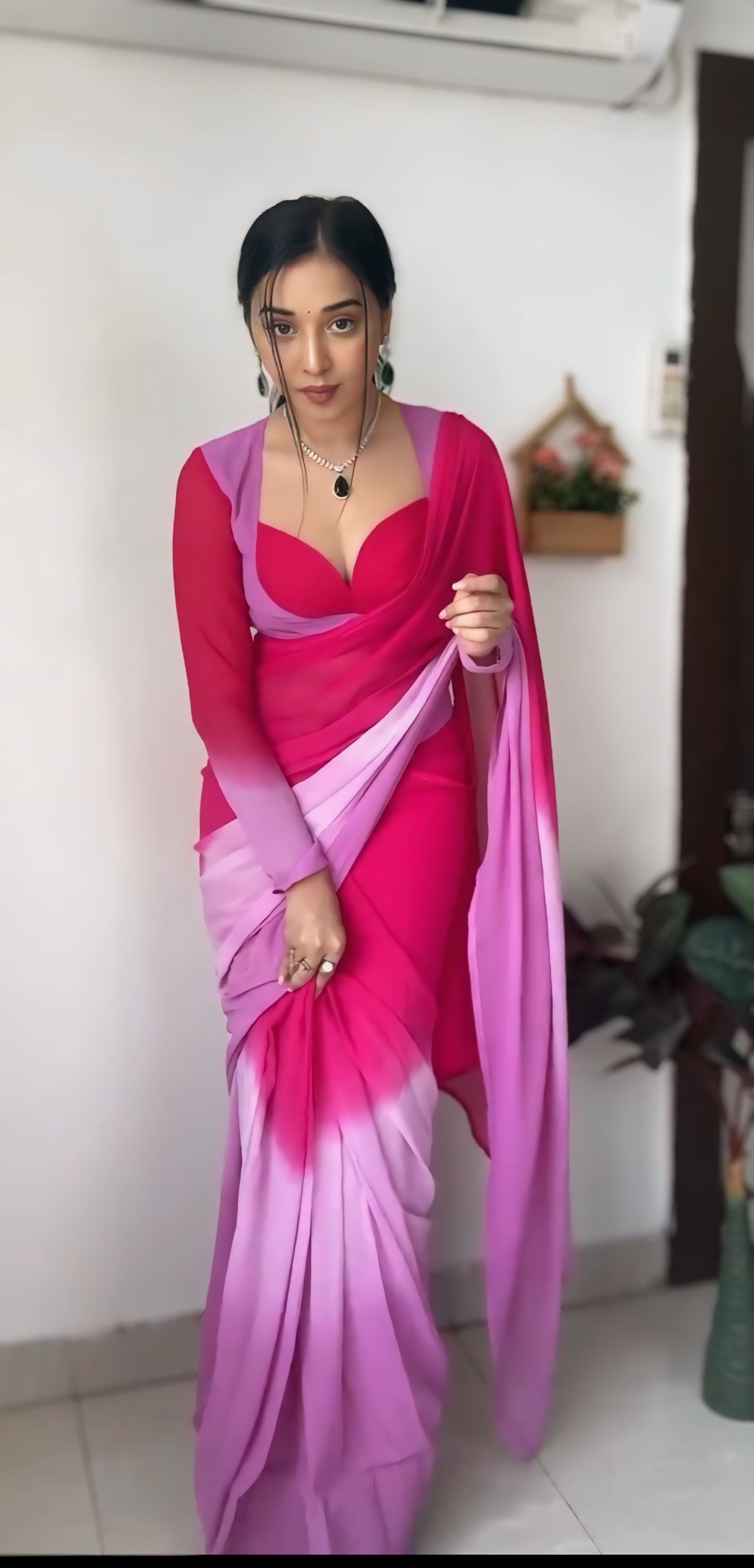 One Minute Ready To Wear Rosy Drapes Pure Soft Georgette Silk Printed Saree