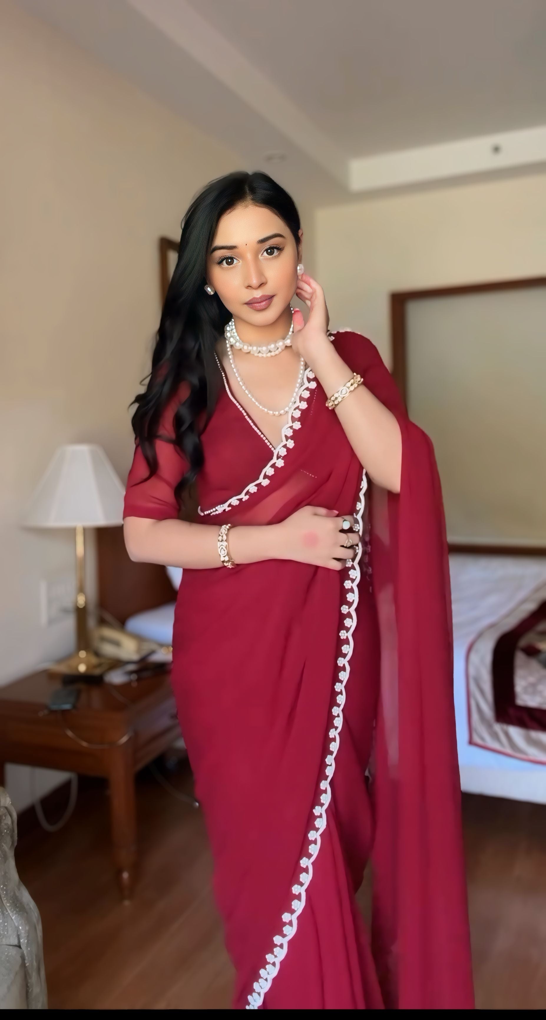 One Minute Ready To Wear  Maroon Majesty Silk Printed Saree