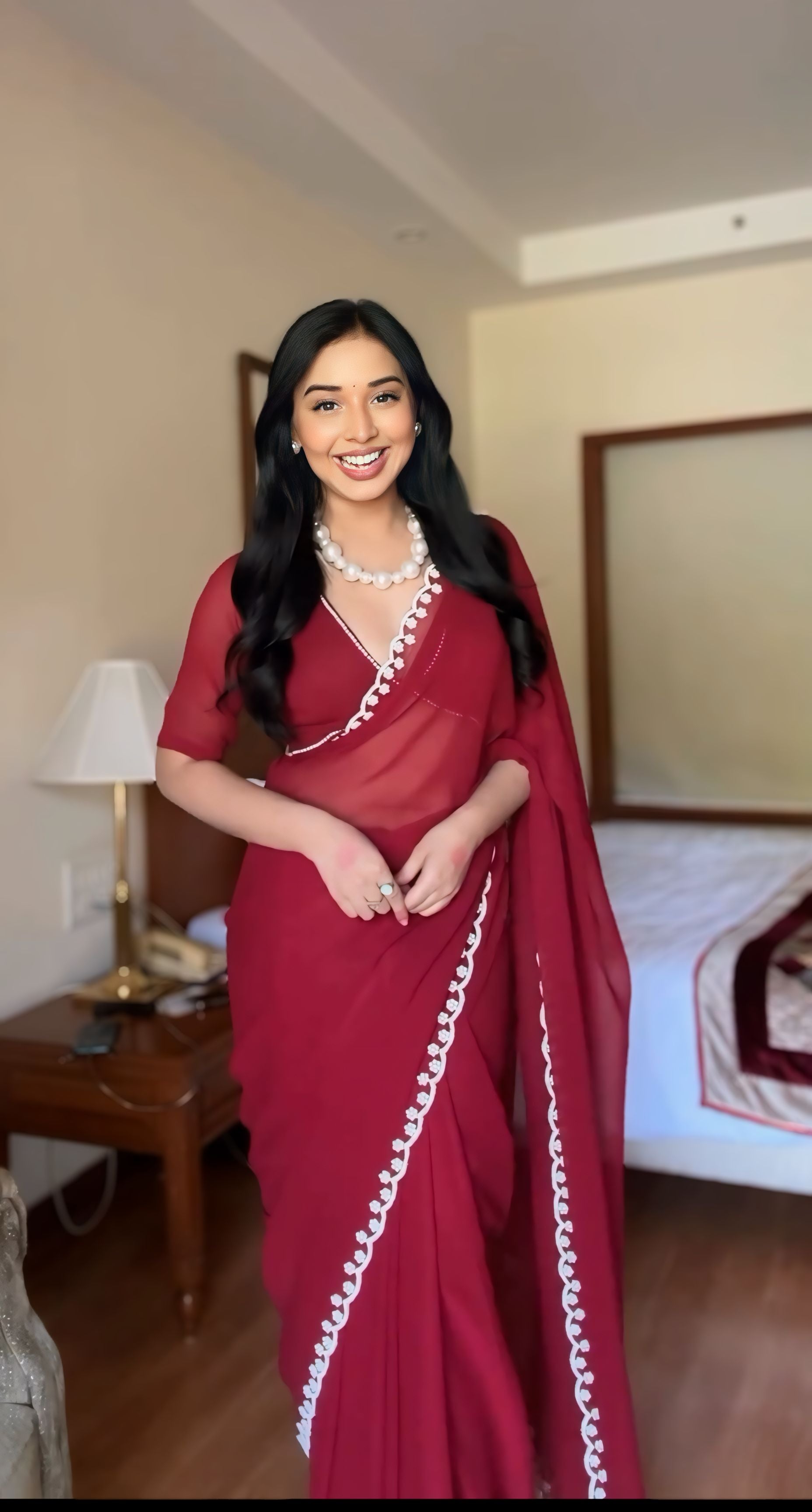 One Minute Ready To Wear  Maroon Majesty Silk Printed Saree