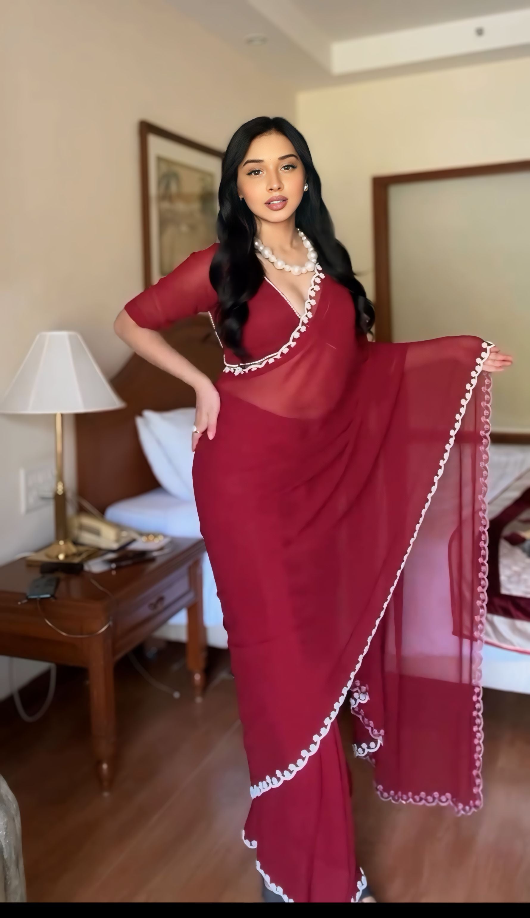 One Minute Ready To Wear  Maroon Majesty Silk Printed Saree