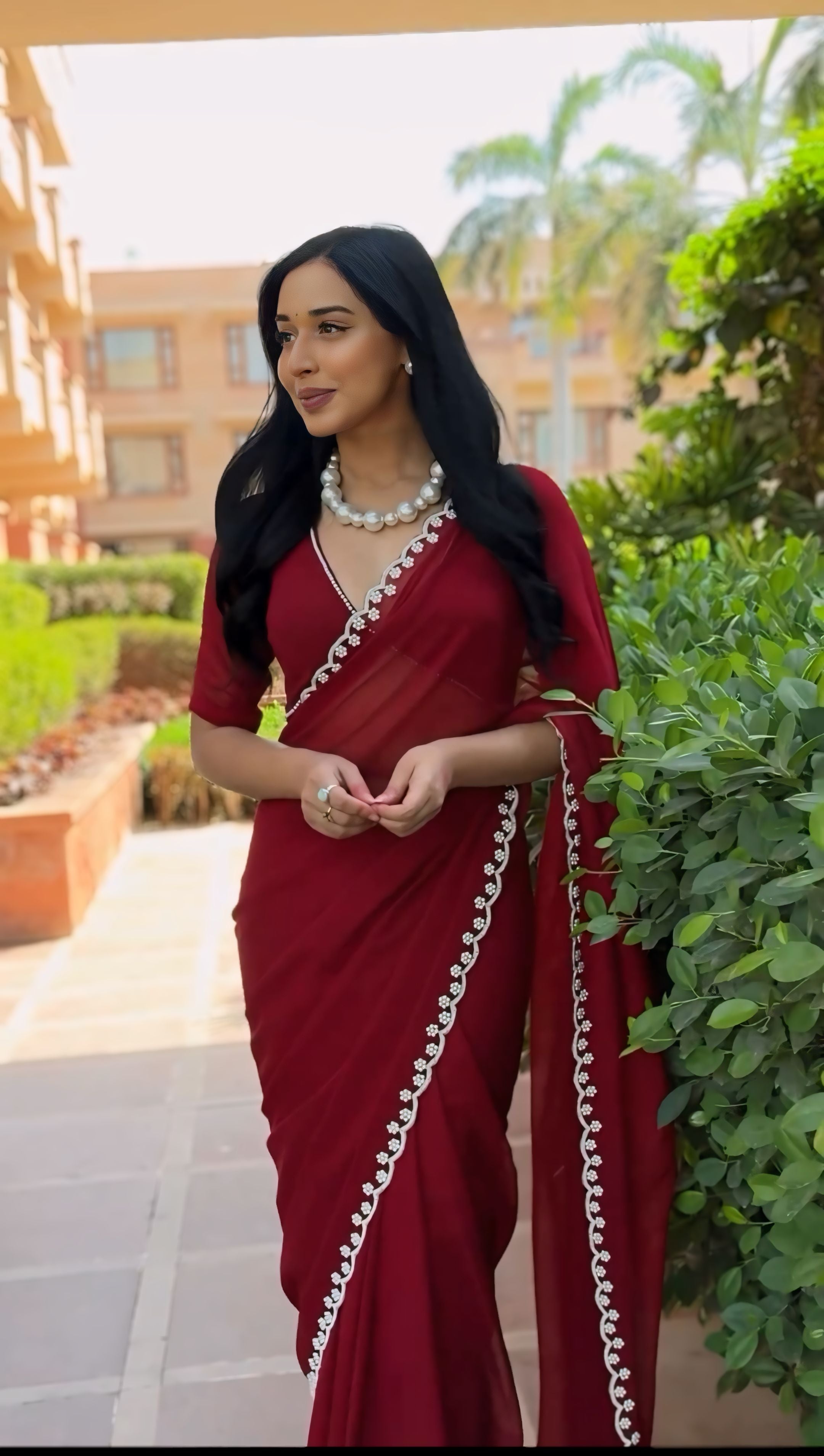 One Minute Ready To Wear  Maroon Majesty Silk Printed Saree