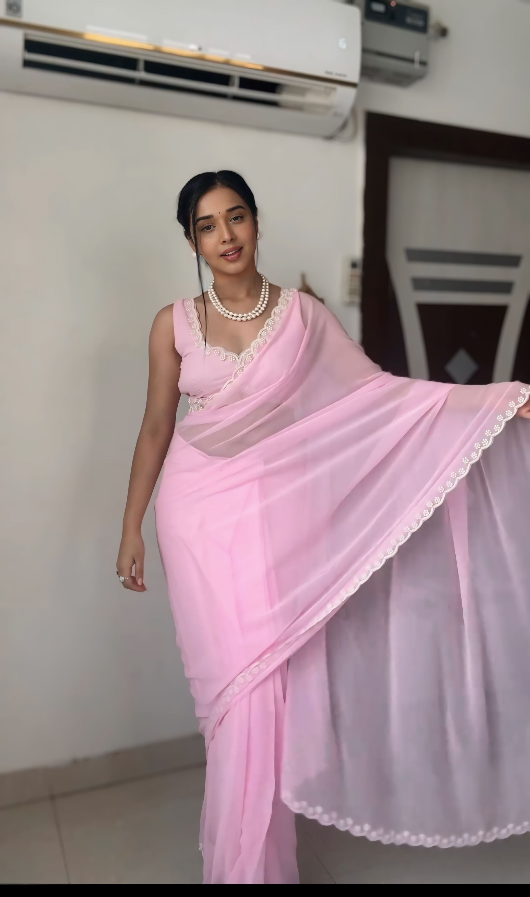 One Minute Ready To Wear Blushing Rose Attire Silk Printed Saree