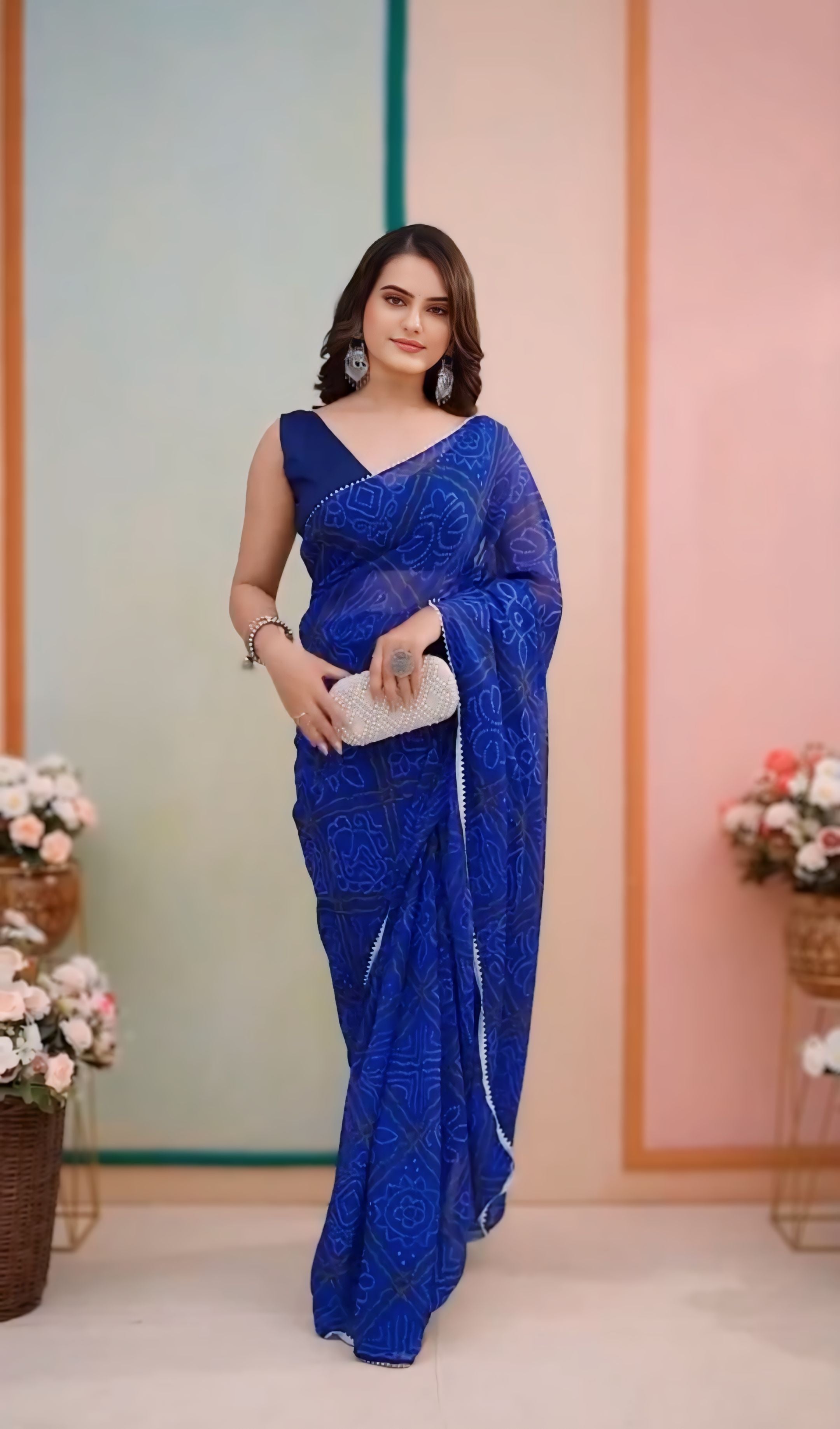 One Minute Ready To Wear Cobalt Cascade Soft Georgette Silk Saree