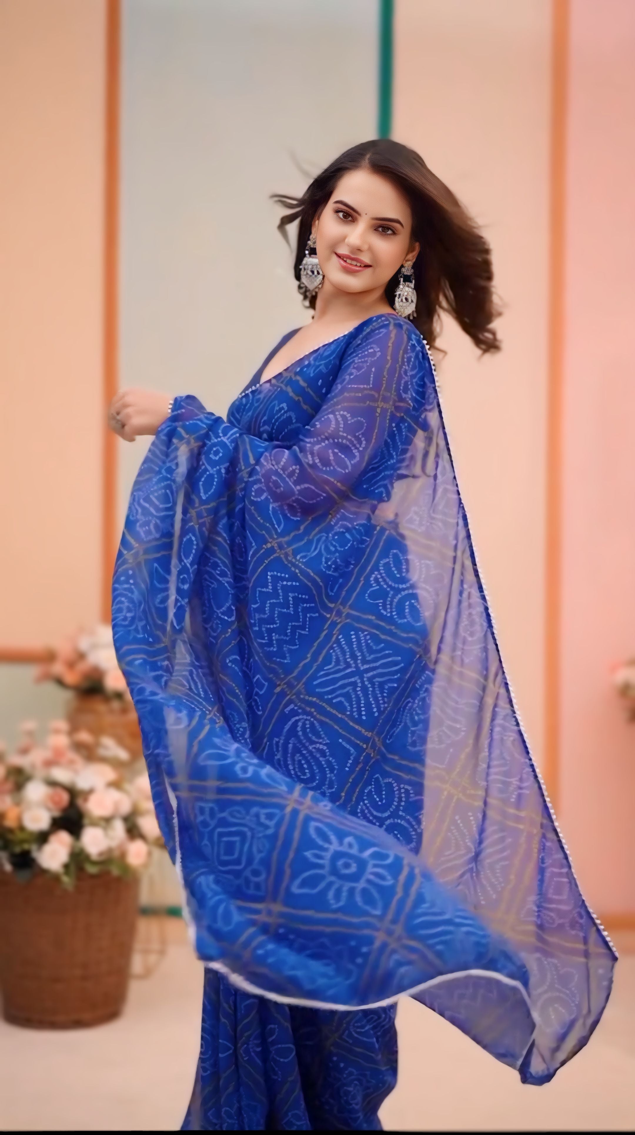 One Minute Ready To Wear Cobalt Cascade Soft Georgette Silk Saree