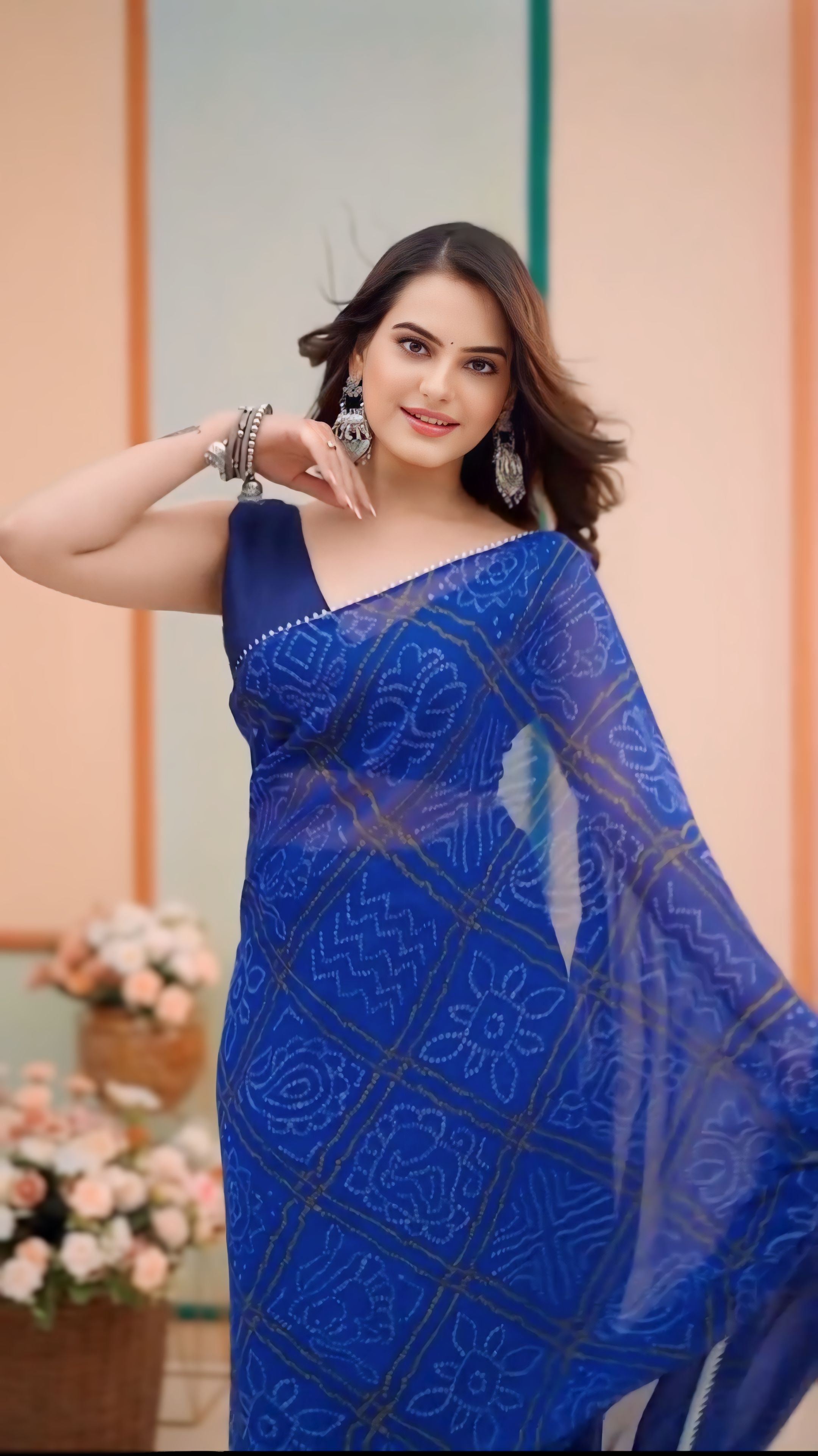 One Minute Ready To Wear Cobalt Cascade Soft Georgette Silk Saree