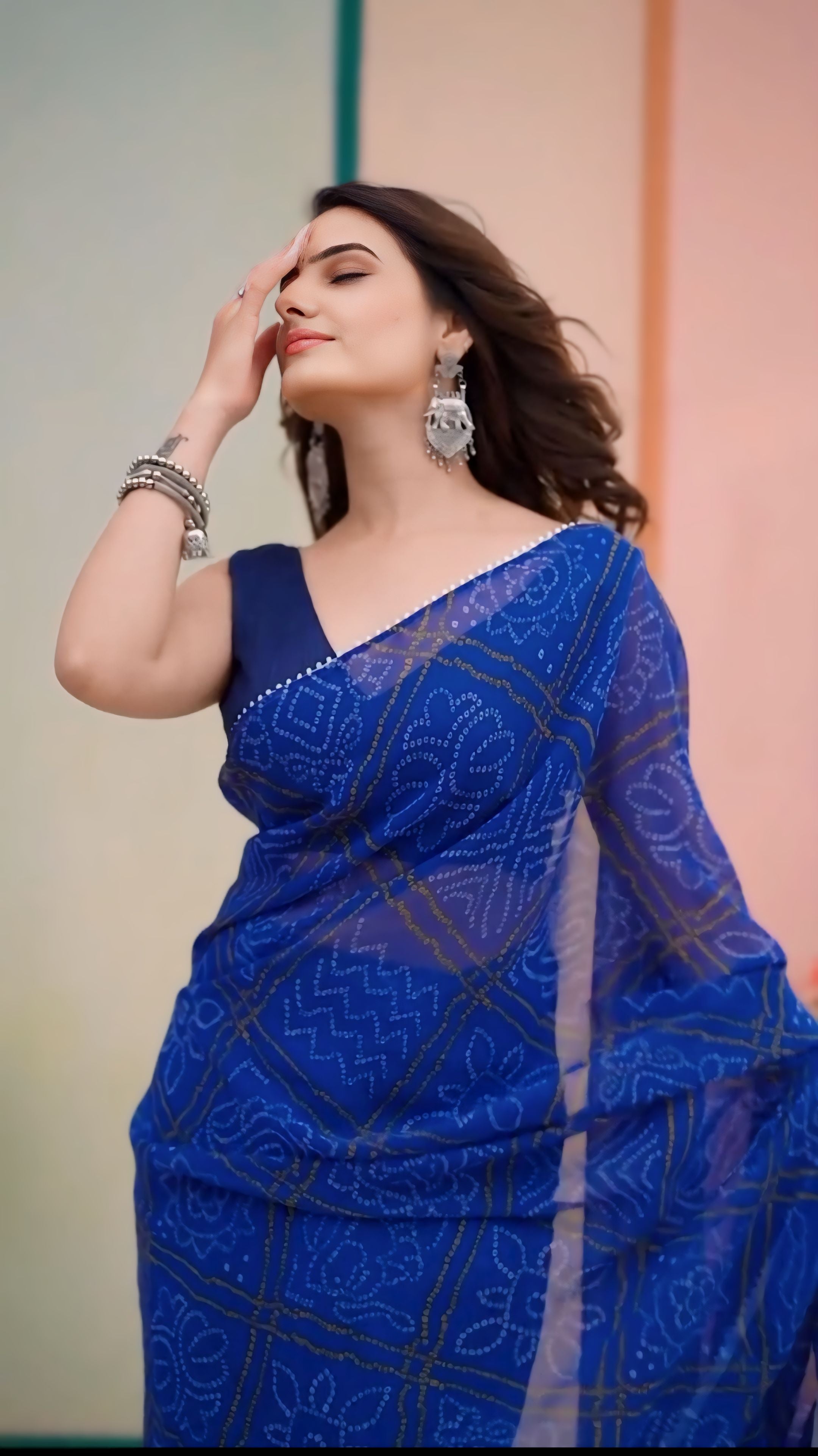 One Minute Ready To Wear Cobalt Cascade Soft Georgette Silk Saree