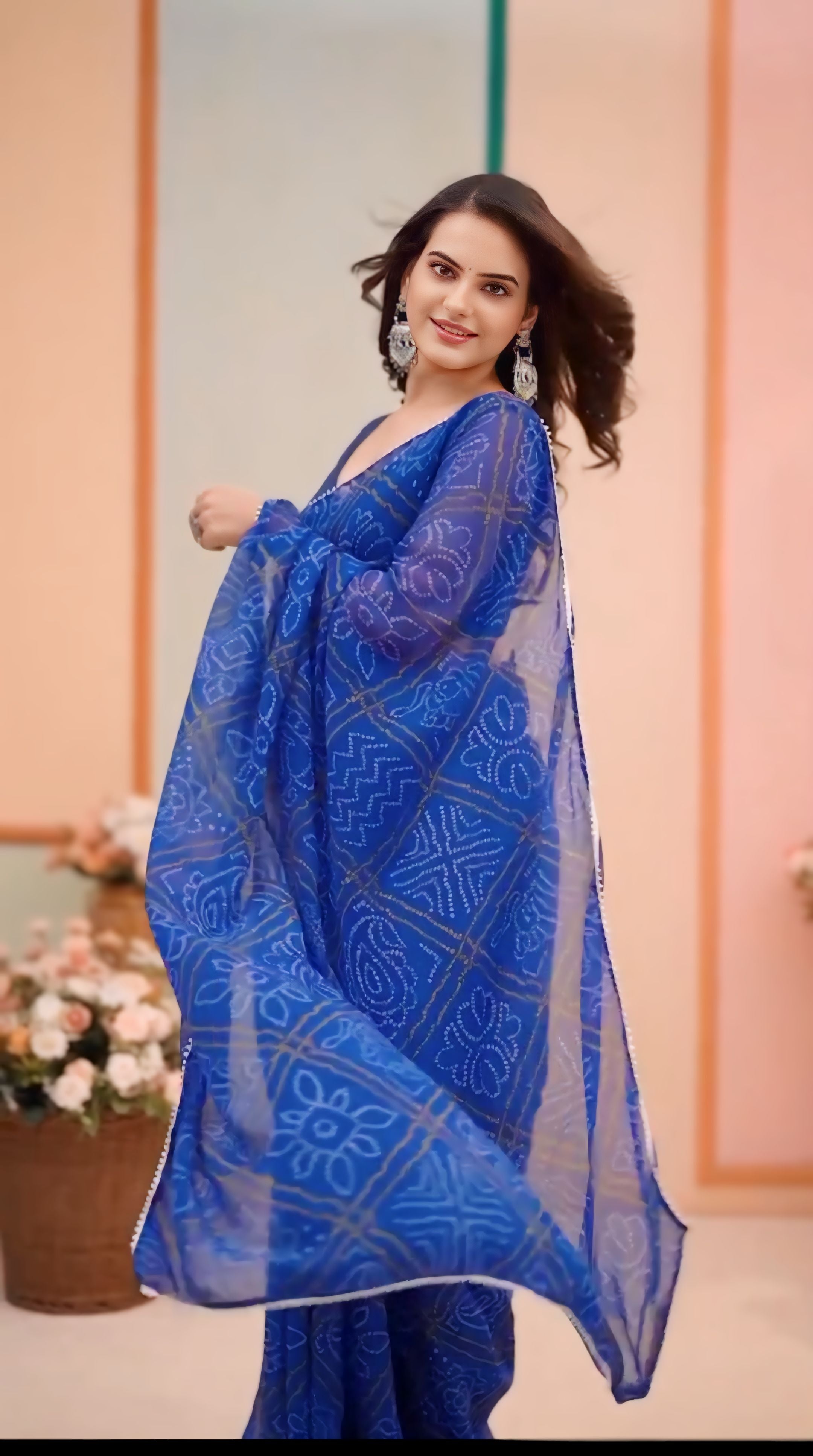 One Minute Ready To Wear Cobalt Cascade Soft Georgette Silk Saree