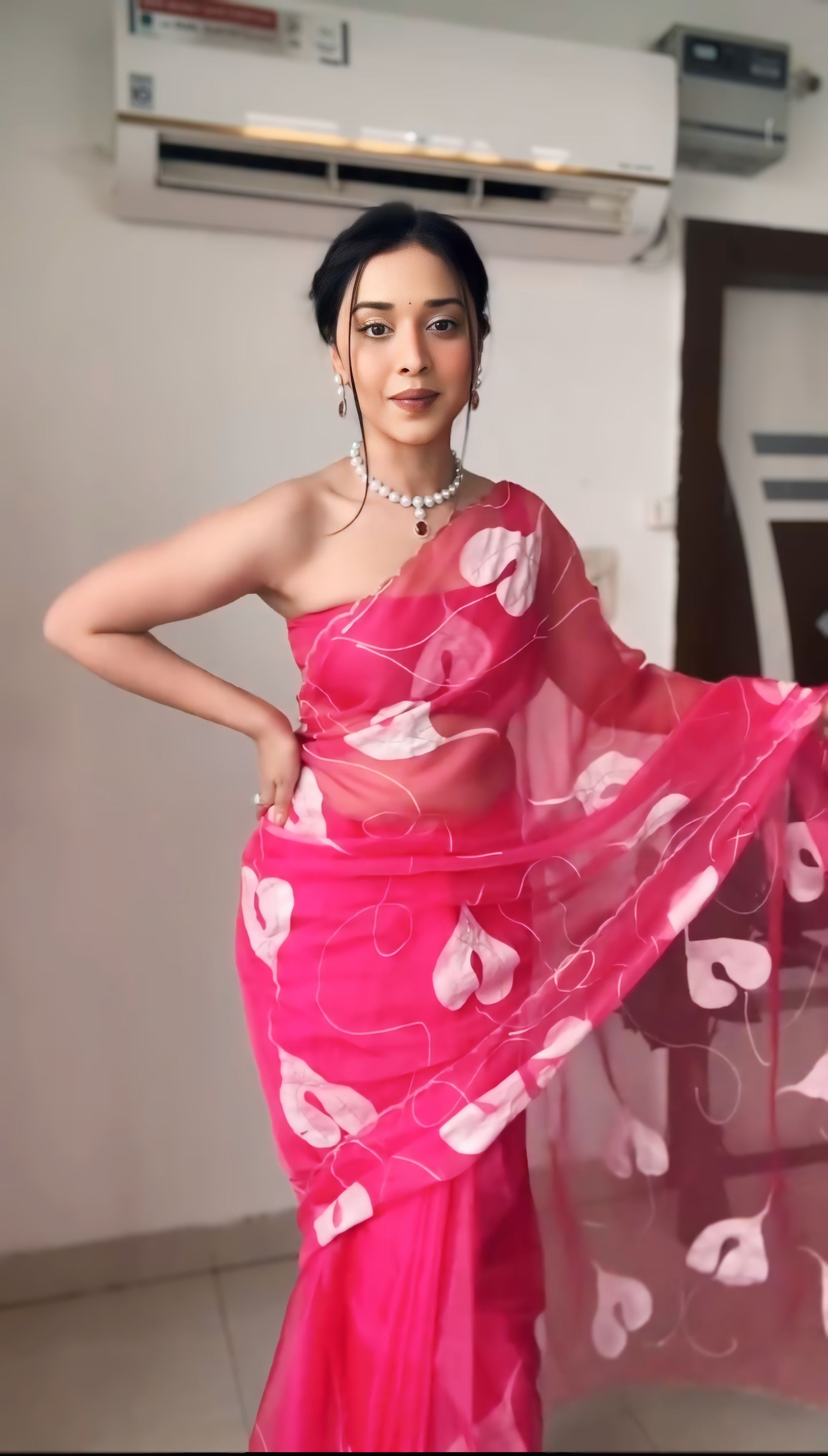 One Minute Ready To Wear Radiant Grace Drapes Organza Silk Saree with Unstitch Blouse