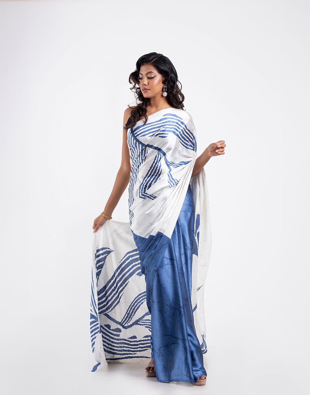 New Designer Original Japan Satin Devsena Saree With  Digital Print With Digital Printed Unstiched Blouse Piece - White