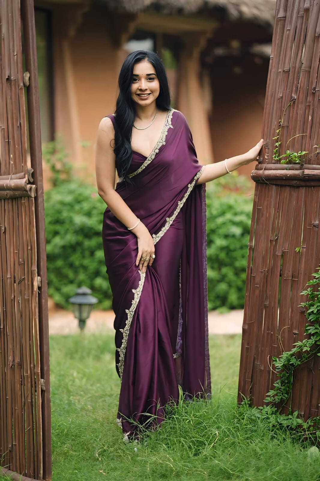 One Minute Ready To Wear Mystical Grape Enchanted Purple Saree with Stitch Blouse