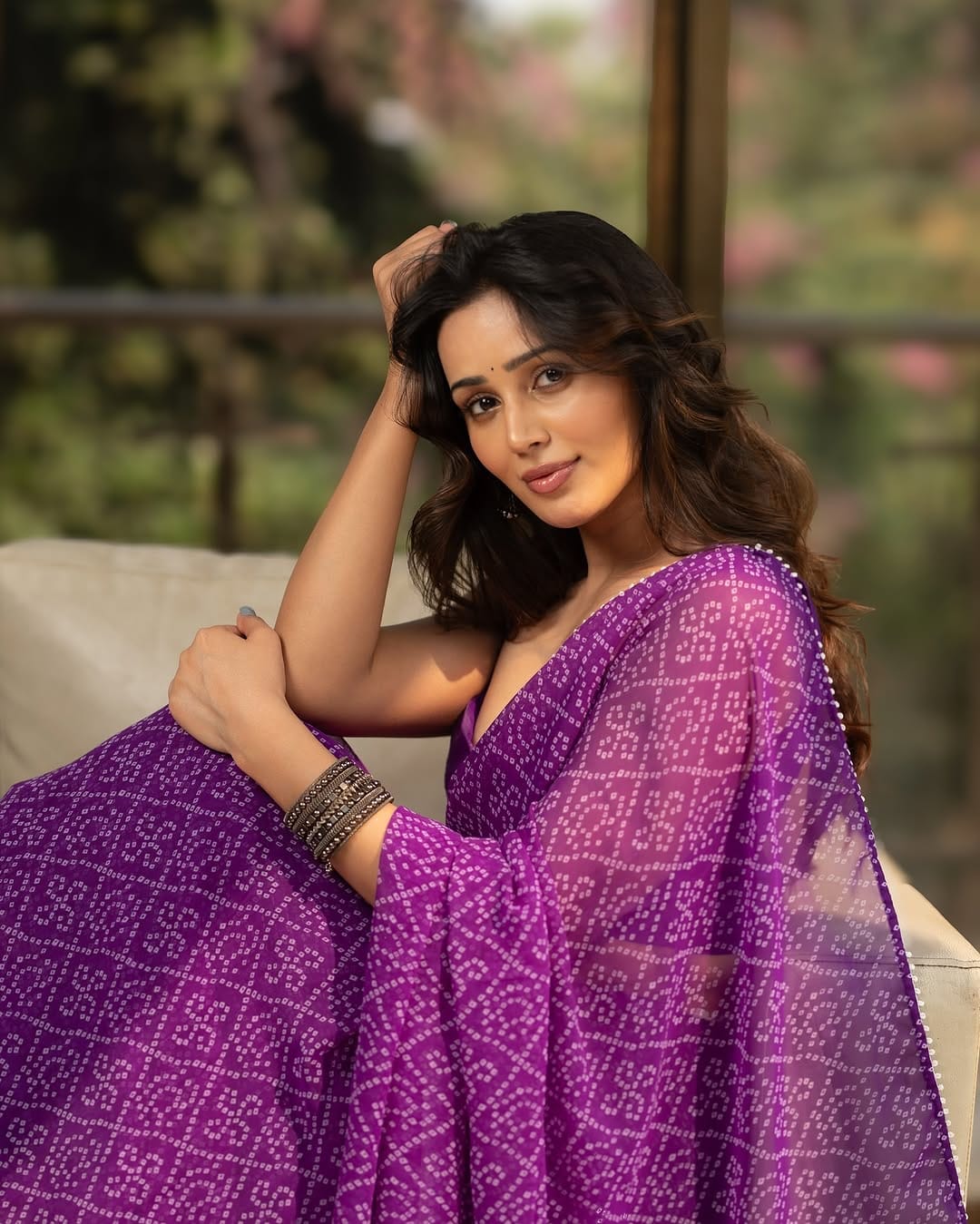 New One Minute Ready To Wear Bandhani Design Pure Soft Georgette Silk Purple Saree With Same Colour Blouse Piece