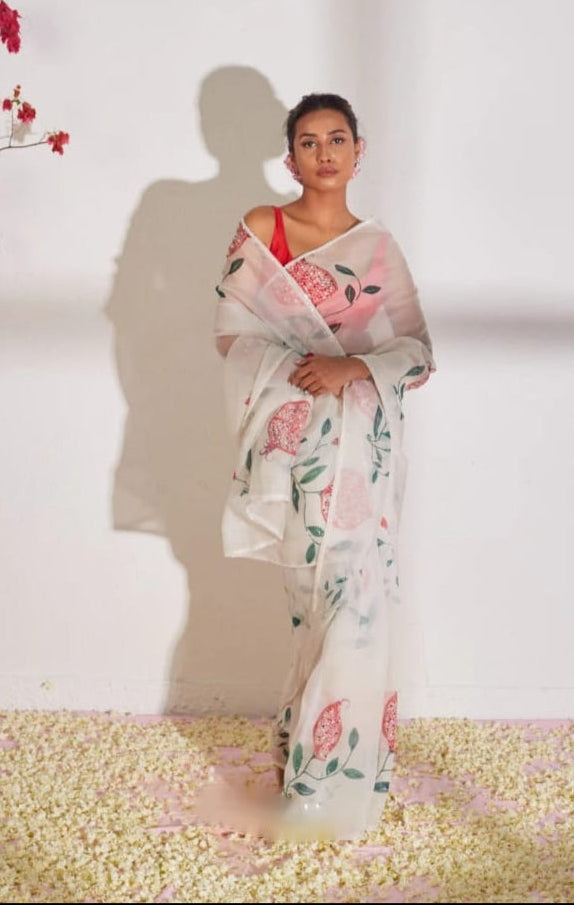 New One Minute Ready To Wear Soft Organza Silk Saree with Beautiful Hand Worked Moti  And Val Work With Same Handworked Stiched Blouse