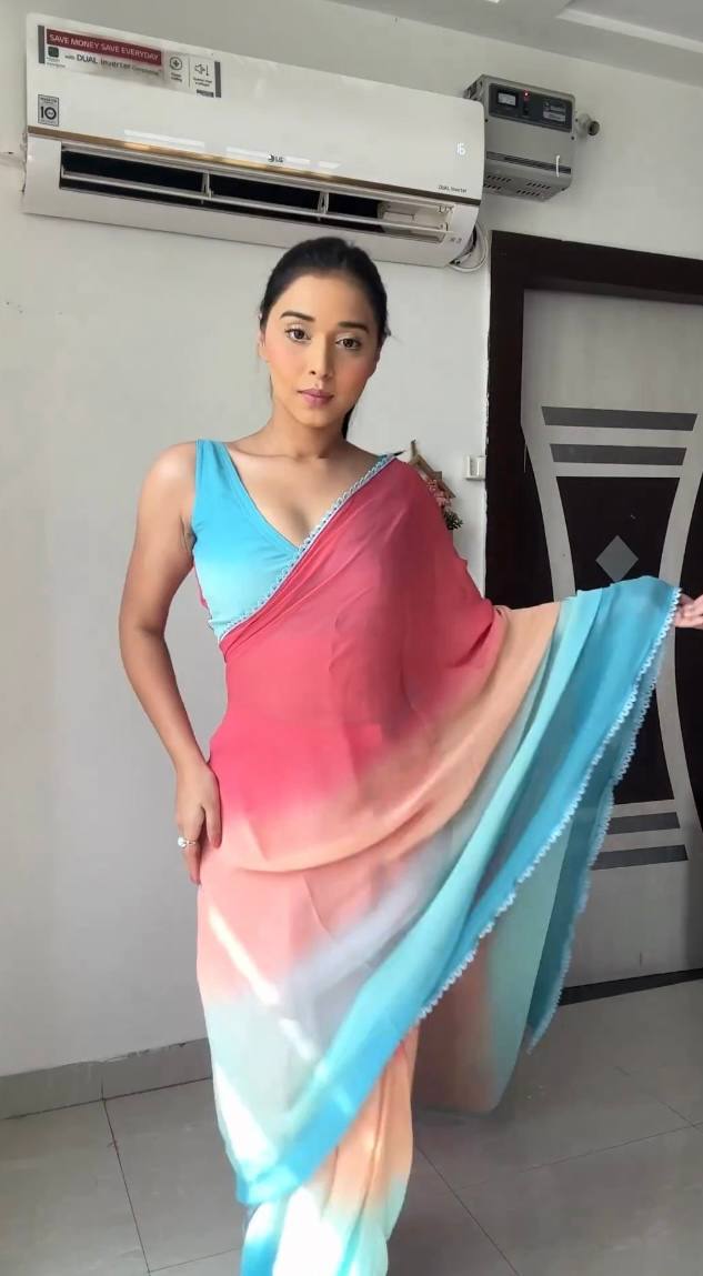 One Minute Ready To Wear Sky Blue elegance and vibrancy Pure Soft Georgette Silk Saree