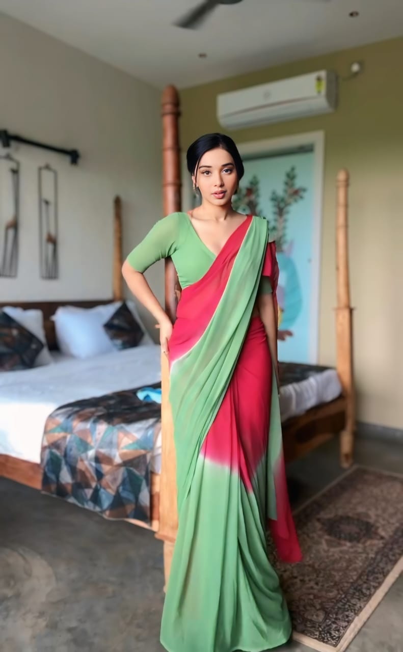 One Minute Ready To Wear Emerald and Graceful Tradition Saree with Unstitch Blouse