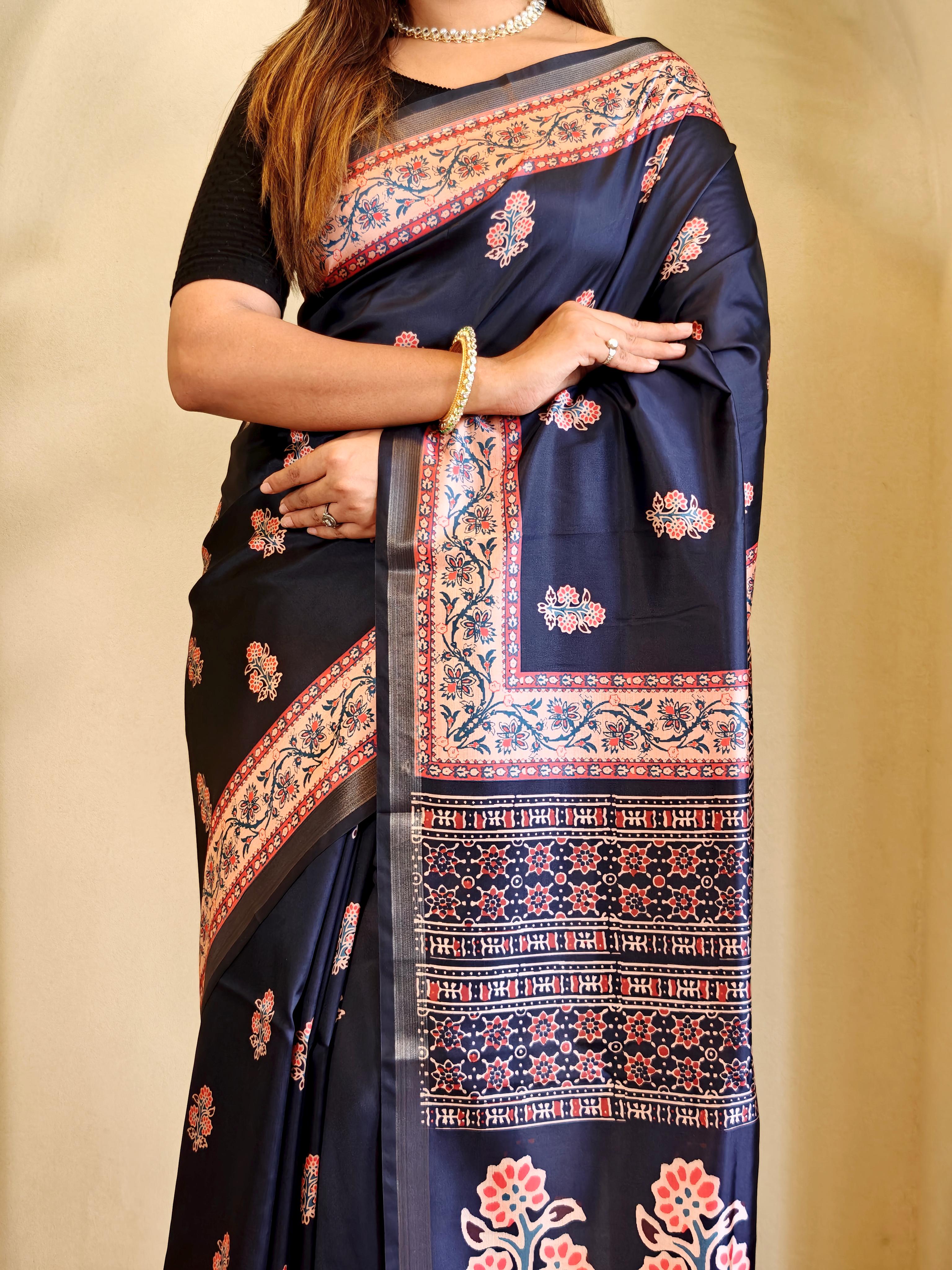 New Designer Pure Dola Viscose Navy Blue Saree With Premium Viscose Zari Patta With Unstiched Blouse Piece